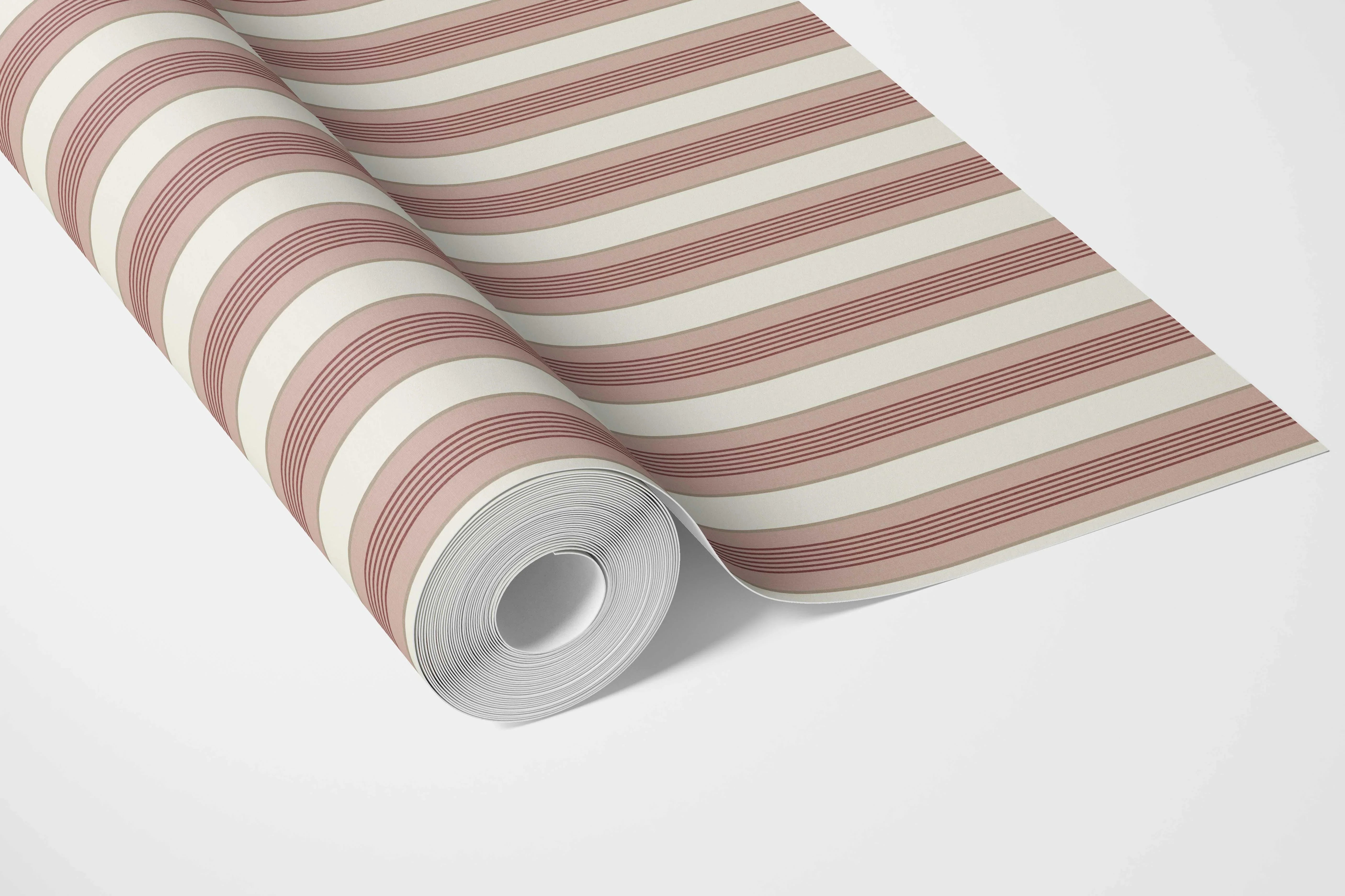 Geometric Striped Bathroom Wallpaper Sample (Brick Red/ Dusty Pink)