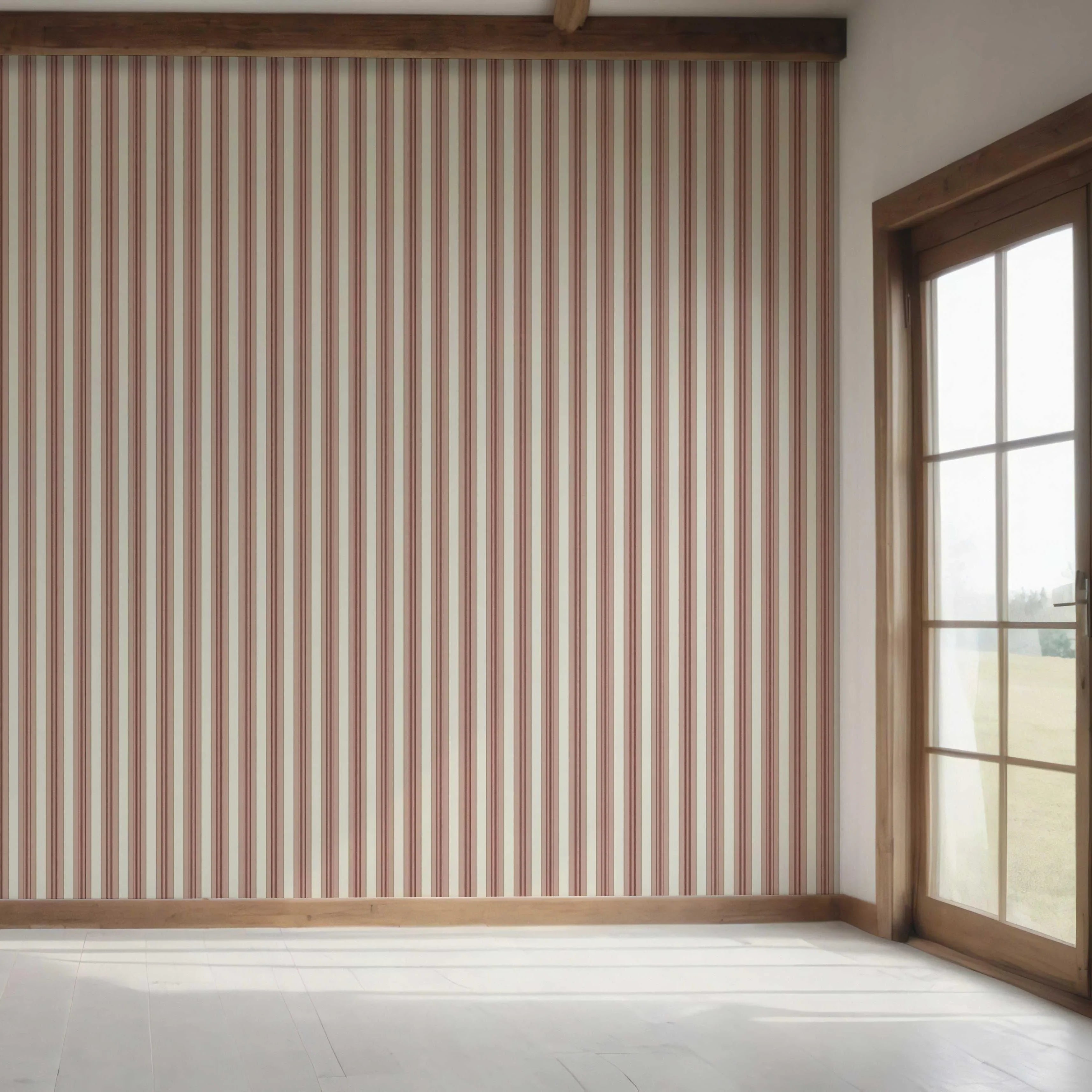 Geometric Striped Bedroom Wallpaper (Brick Red/ Dusty Pink)