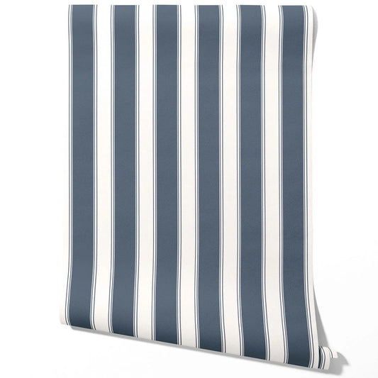 Geometric Striped Traditional Wallpaper (Navy Blue)