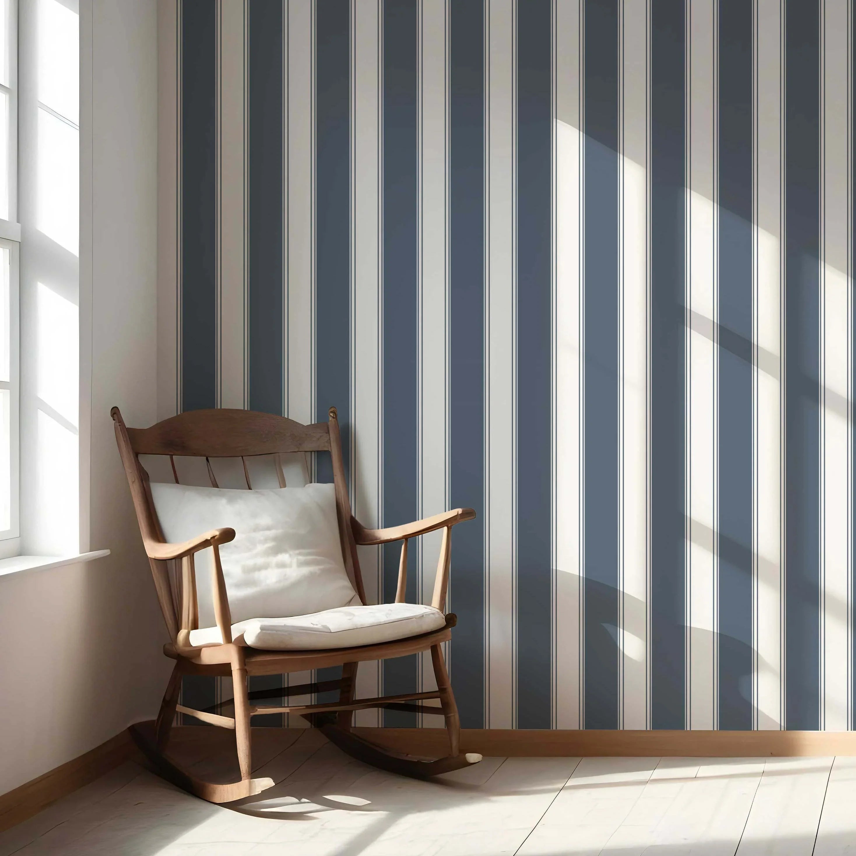 Geometric Striped Nursery Wallpaper Sample (Navy Blue)