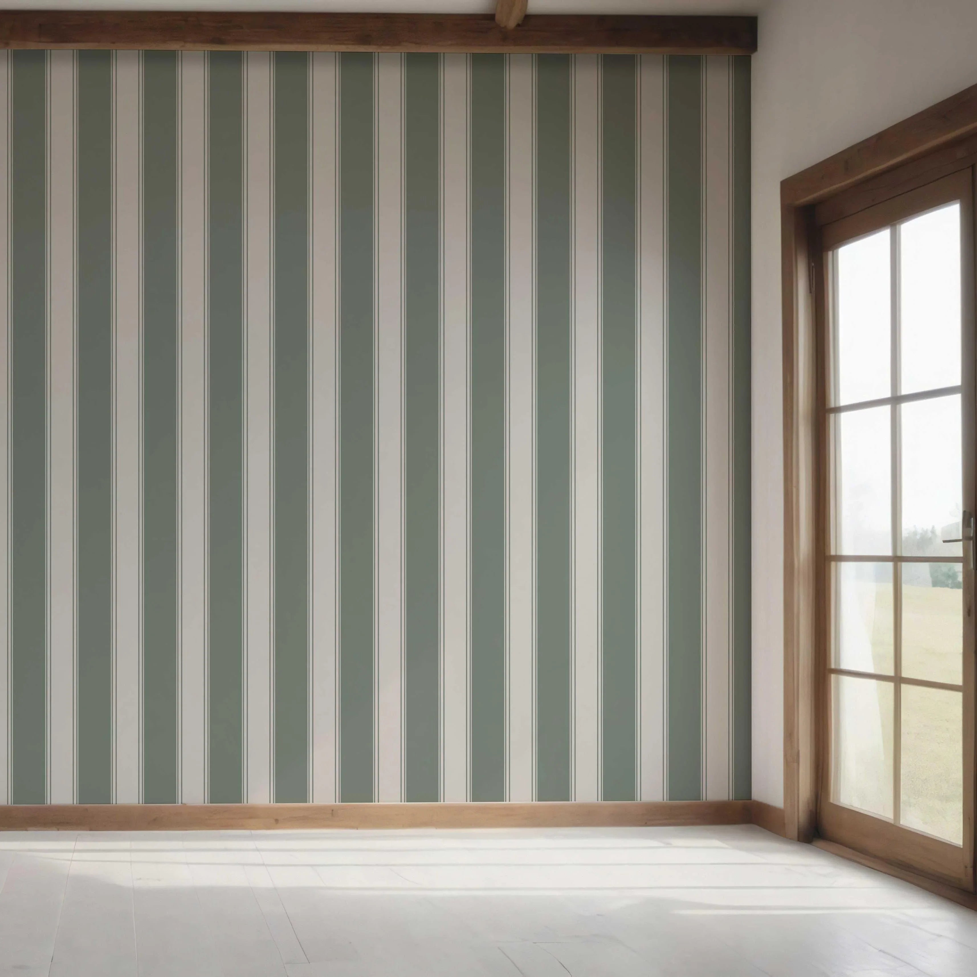 Geometric Striped Bedroom Wallpaper Sample (Sage Green)