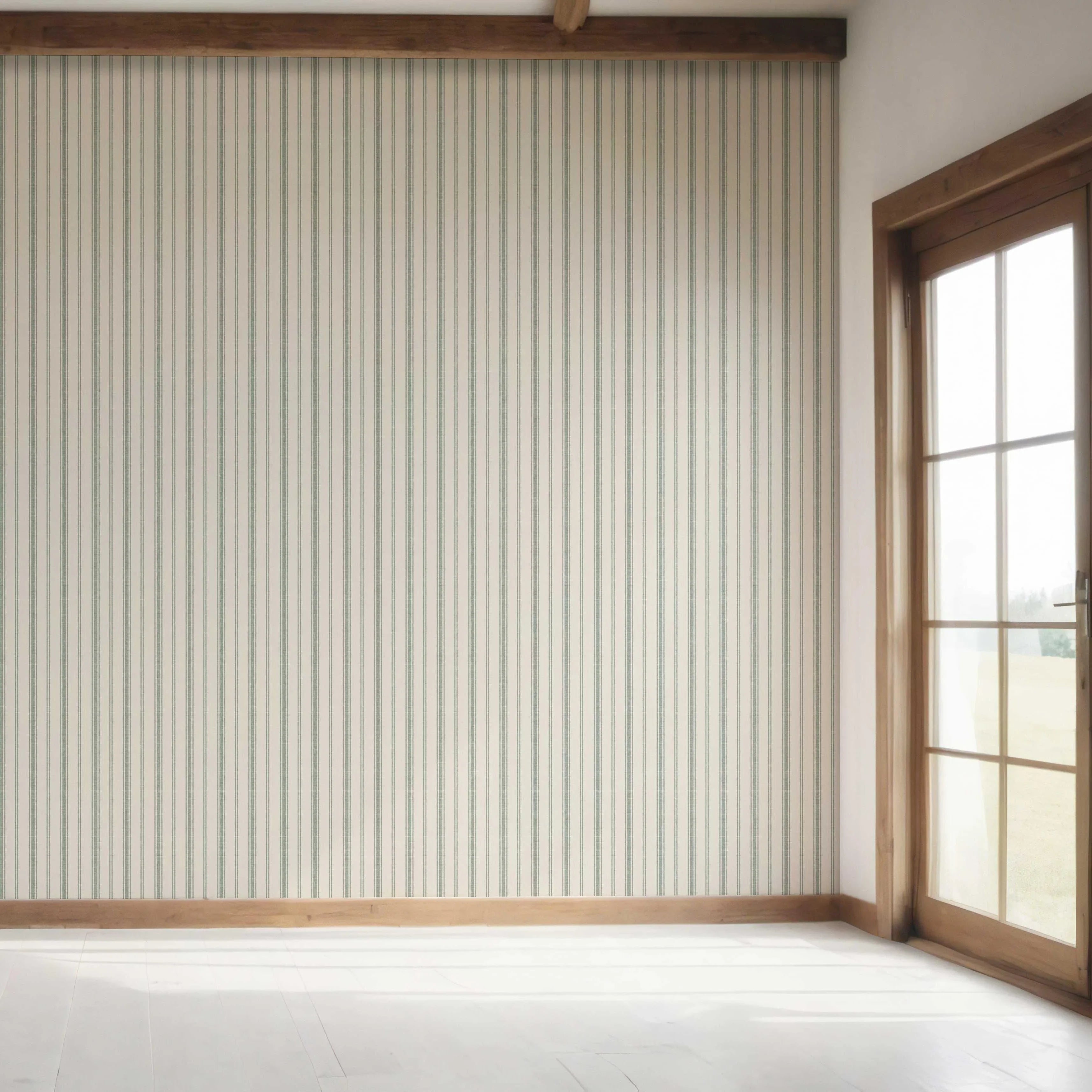 Geometric Striped Bedroom Wallpaper (Sage Green/ Cream)