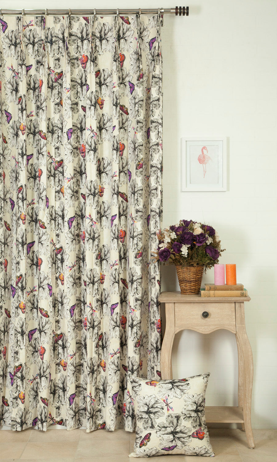 Butterfly Print Cotton Home Décor Fabric By the Metre (Pink/ Purple)