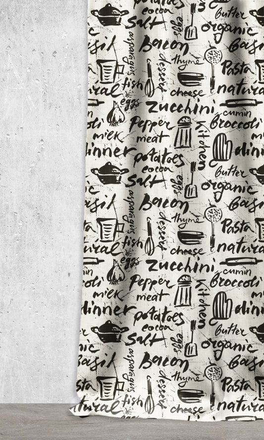 Cooking/Dining Theme Drapes (Black/ White)