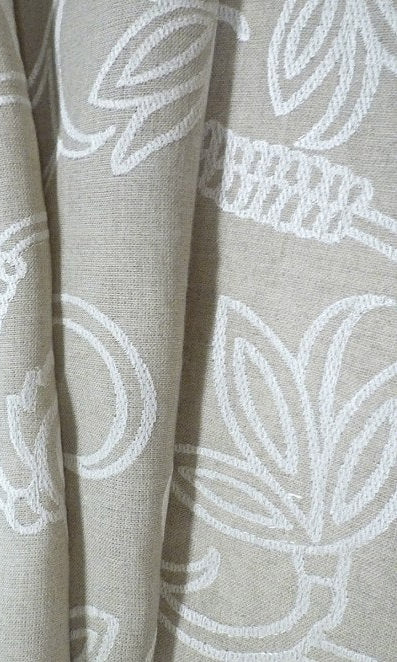 Floral Embroidered Linen Home Décor Fabric By the Metre (Brown)