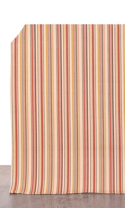 Striped Cotton Curtains (Beige/ Coral Red)