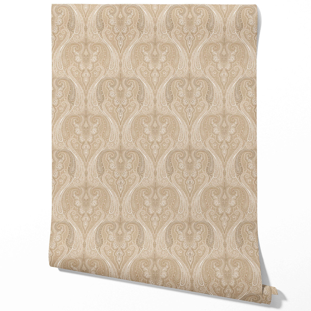 Neutral Paisley Floral/ Damask Patterned Traditional Wallpaper (Brown/ Beige/ Taupe)