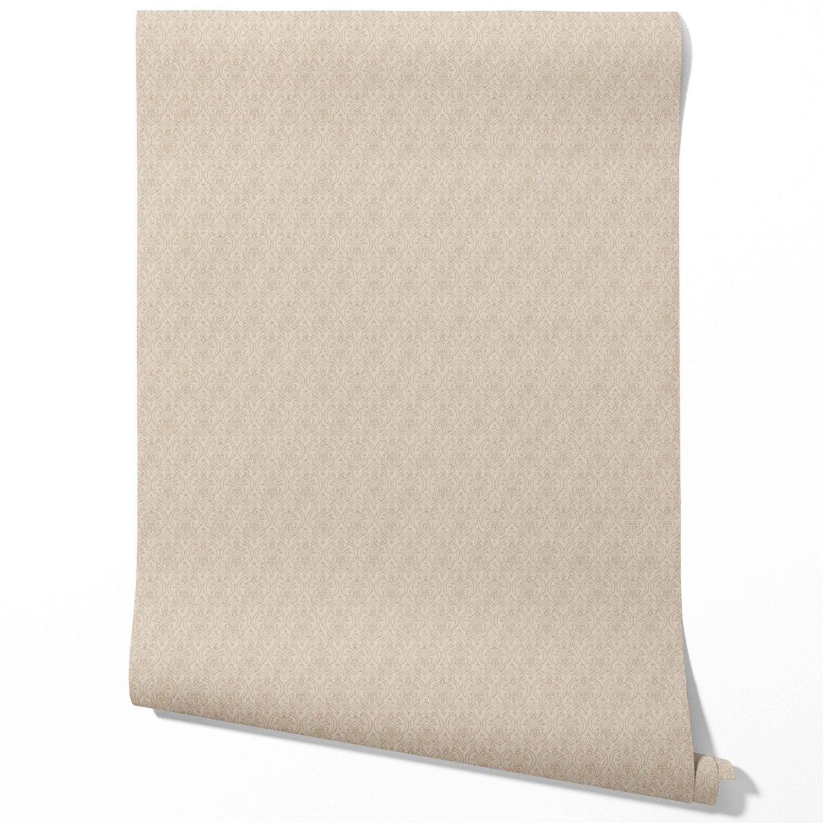 Neutral Self-Patterned Damask Floral Bathroom Wallpaper (Beige/ Greige/ Soft Taupe)