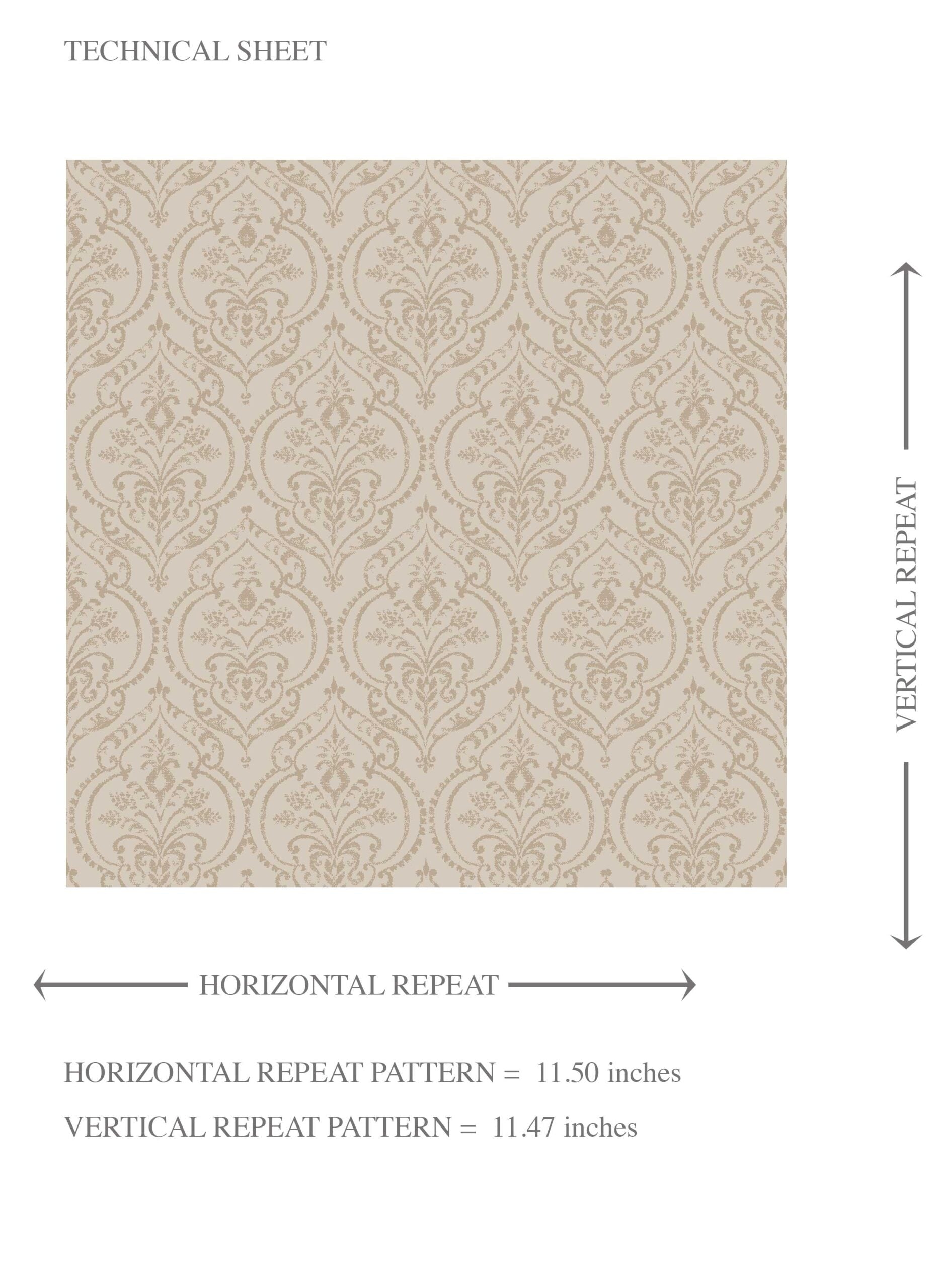 Neutral Self-Patterned Damask Floral Kids Room Wallpaper (Beige/ Greige/ Soft Taupe)