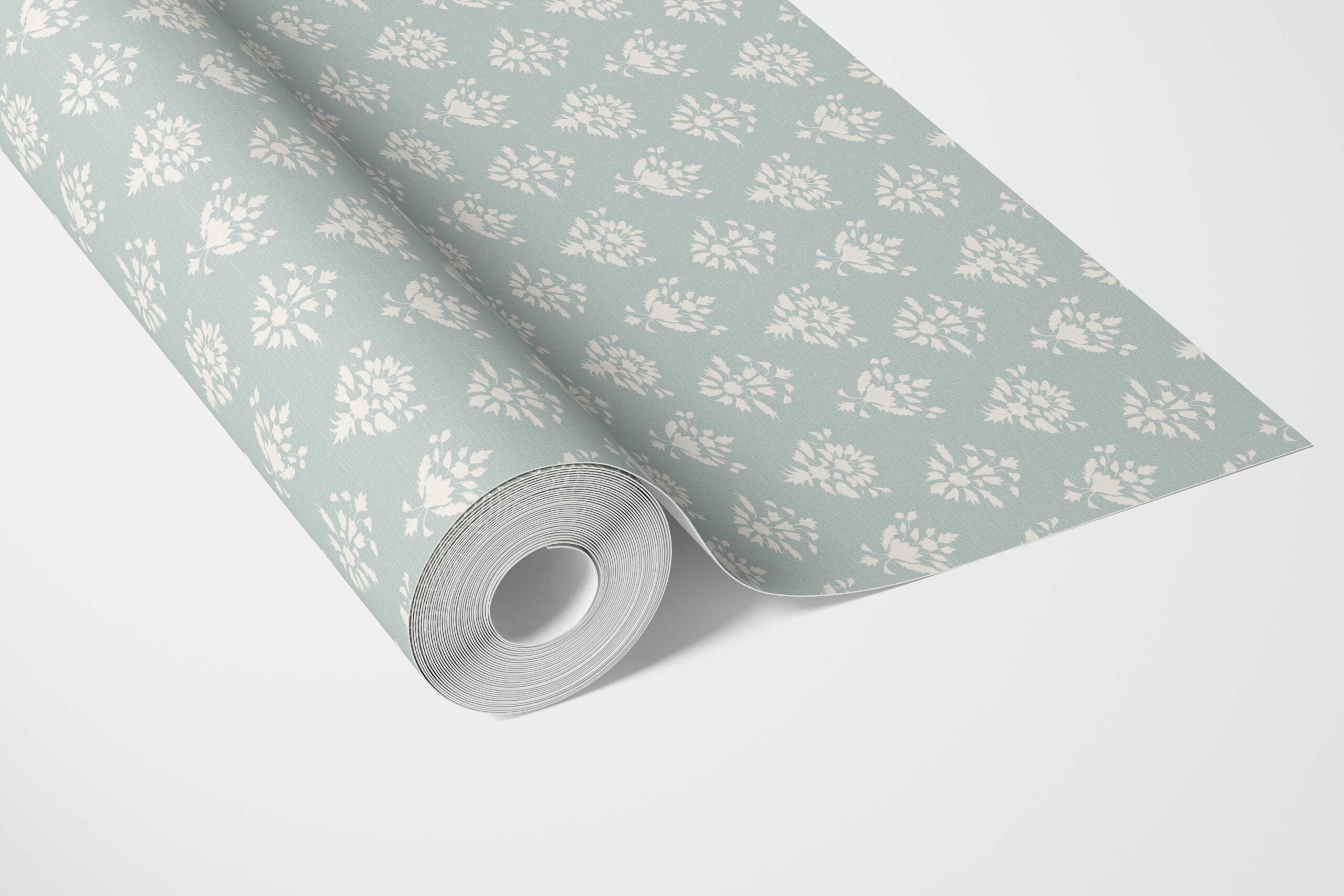 Floral Block Print Kitchen Wallpaper (Duck Egg Blue/ Off-White)