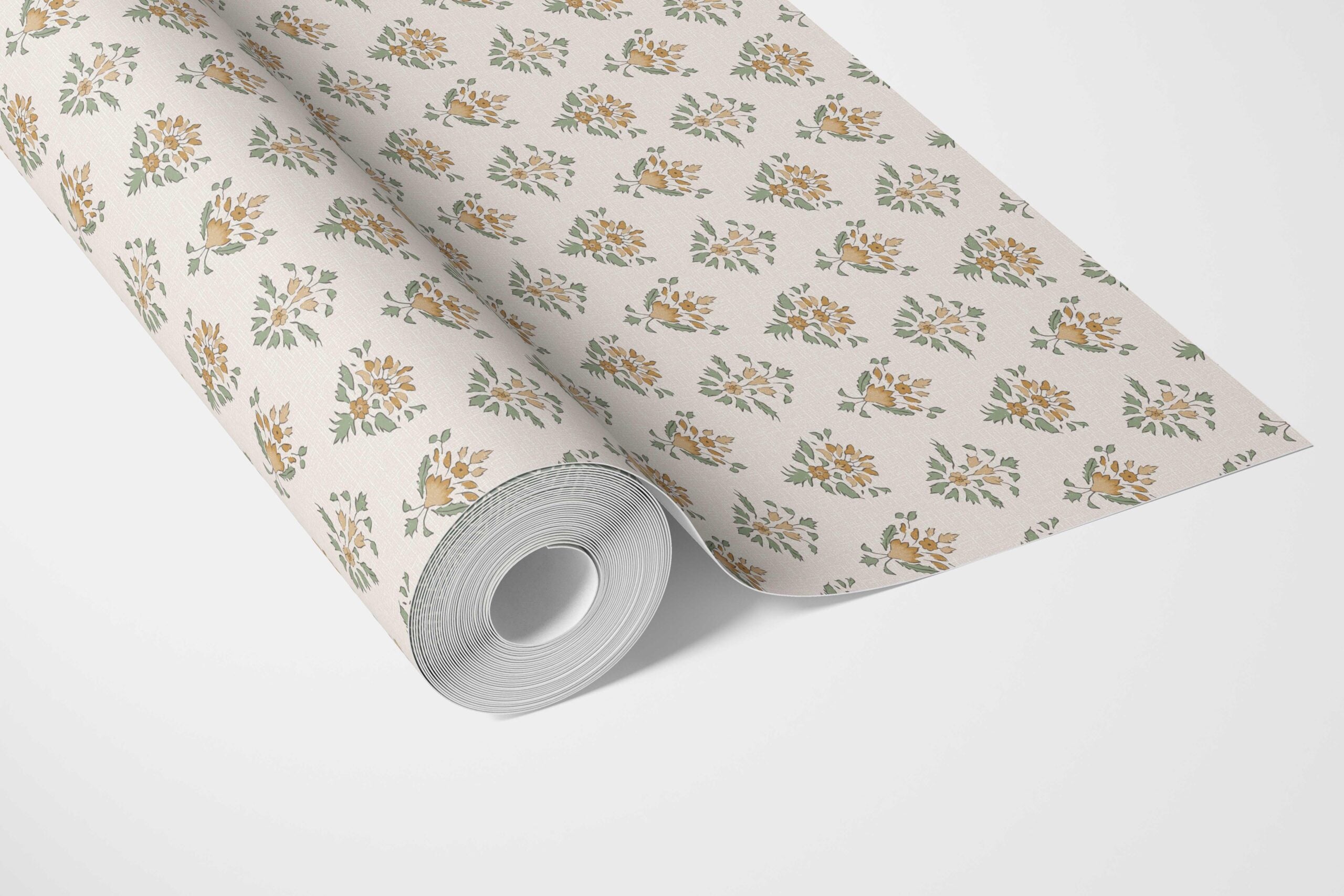 Floral Block Print Kitchen Wallpaper Sample (Yellow/ Green)