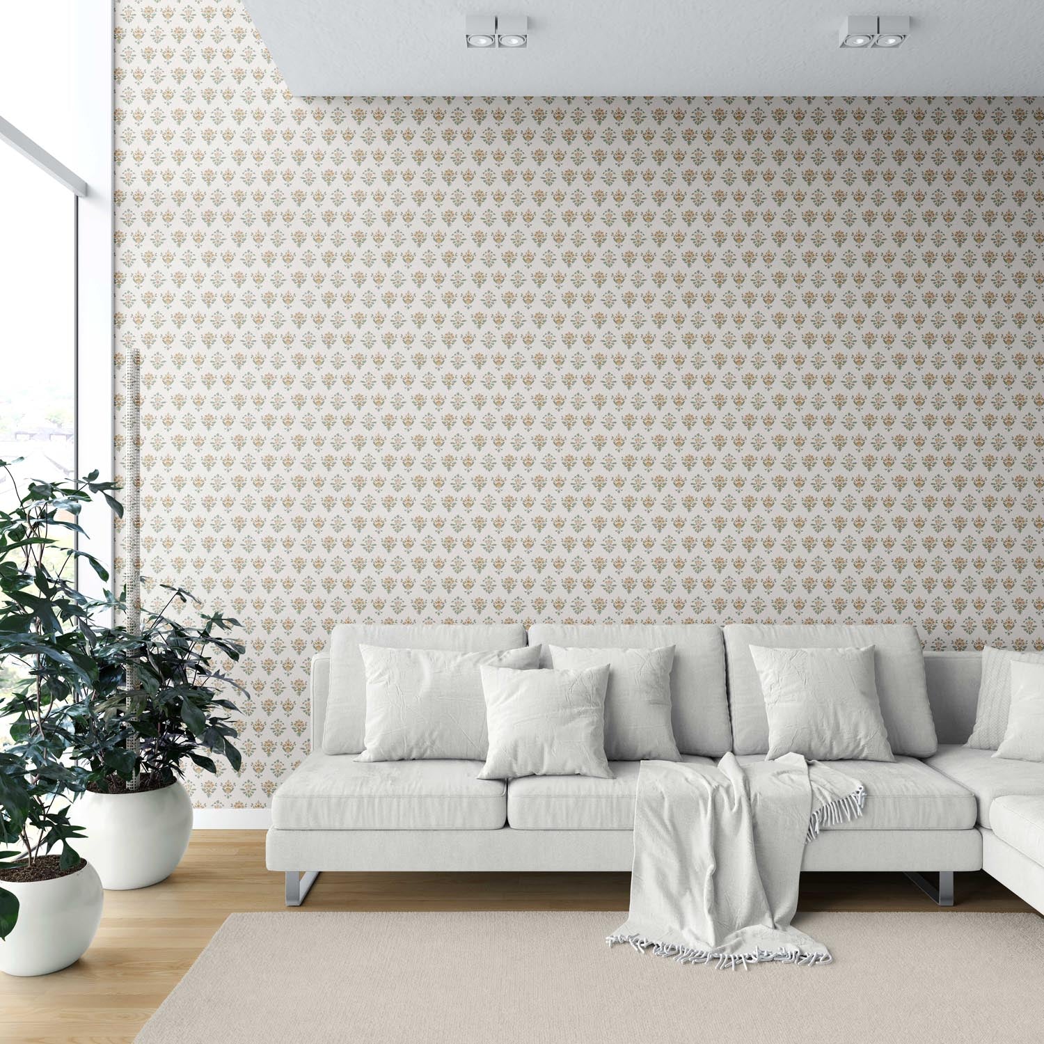 Floral Block Print Shower Toilet Wallpaper Sample (Yellow/ Green)