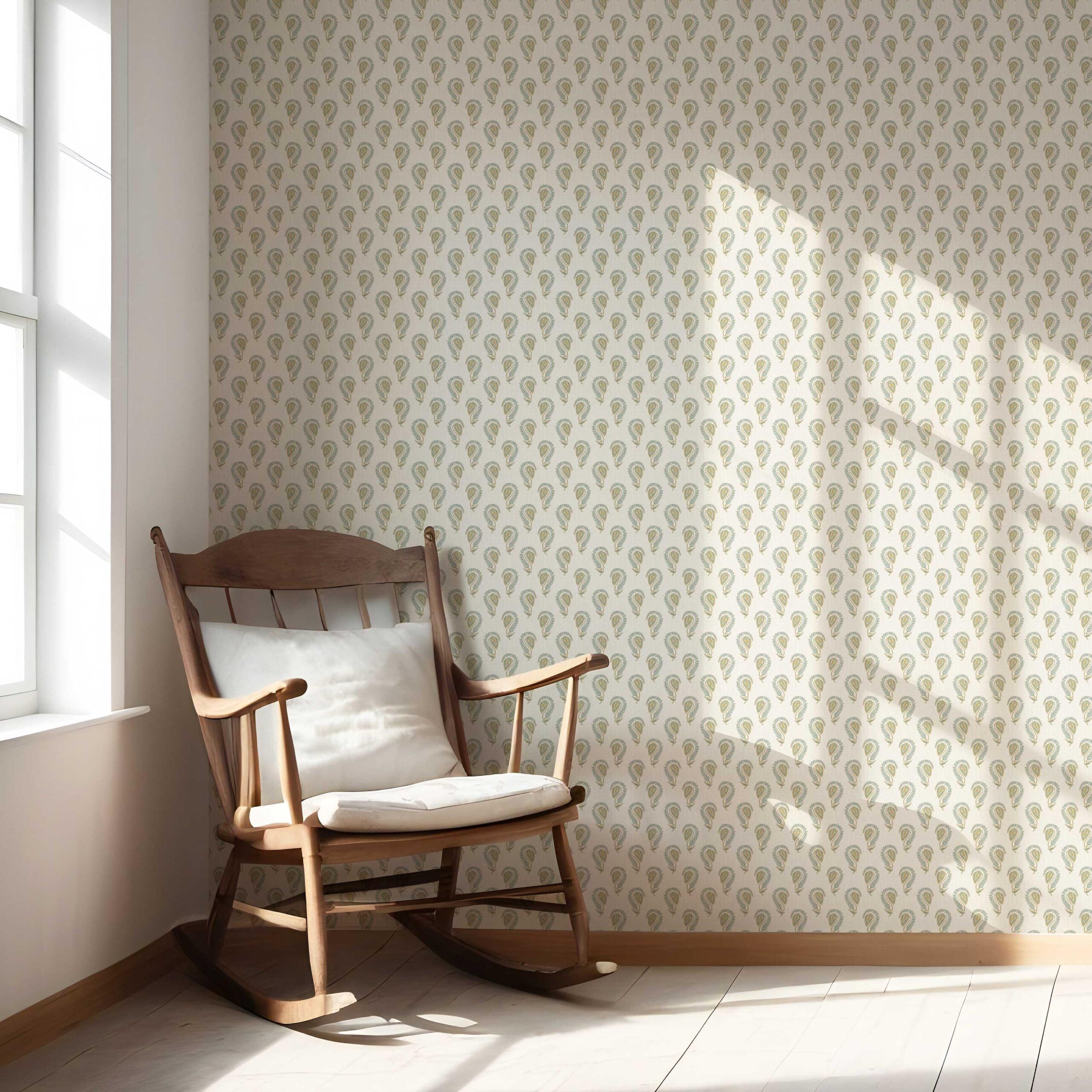 Floral Paisley Nursery Wallpaper (Duck Egg Blue/ Yellow)