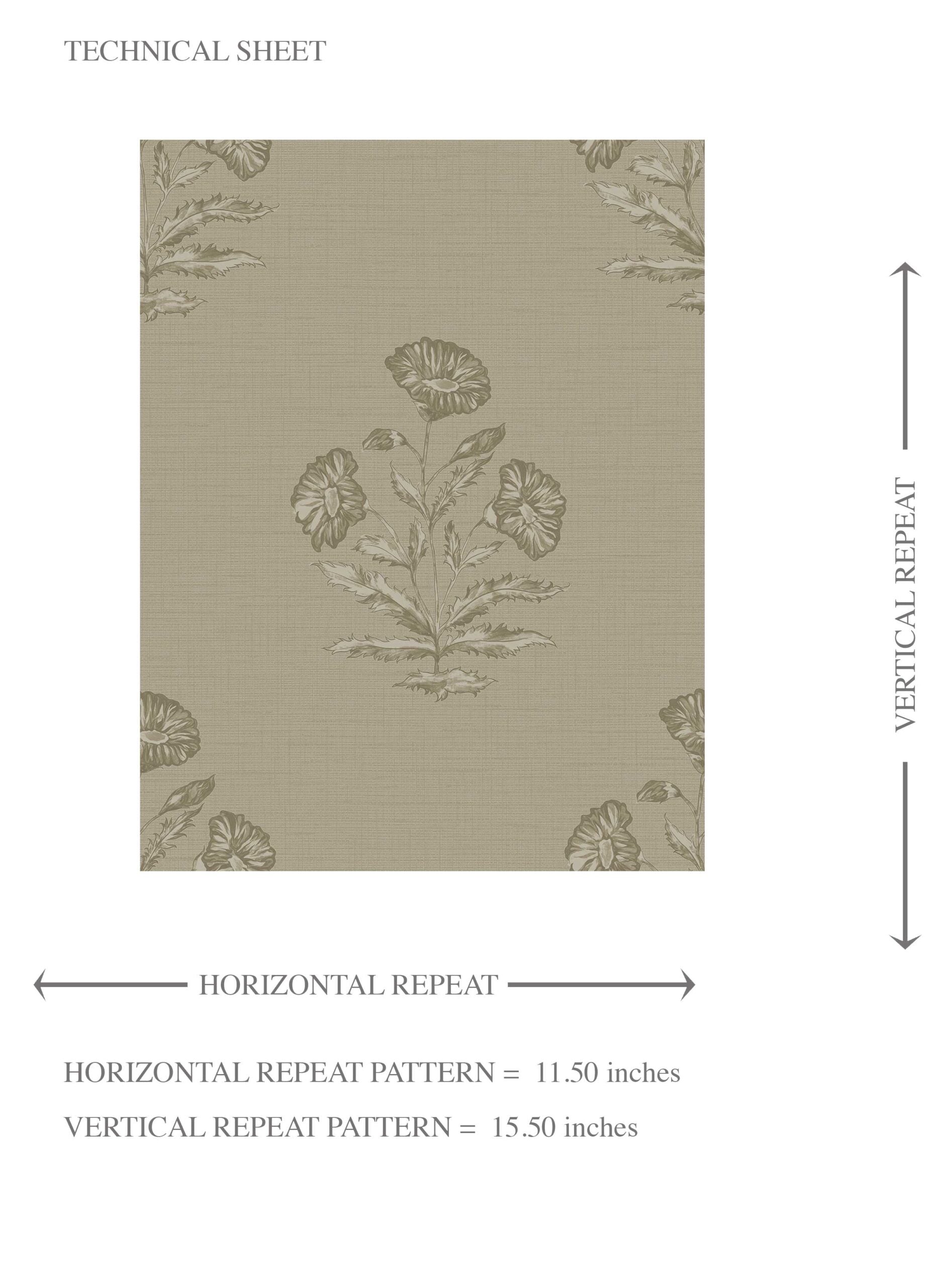 Floral Block Print Kids Room Wallpaper (Olive Gray)