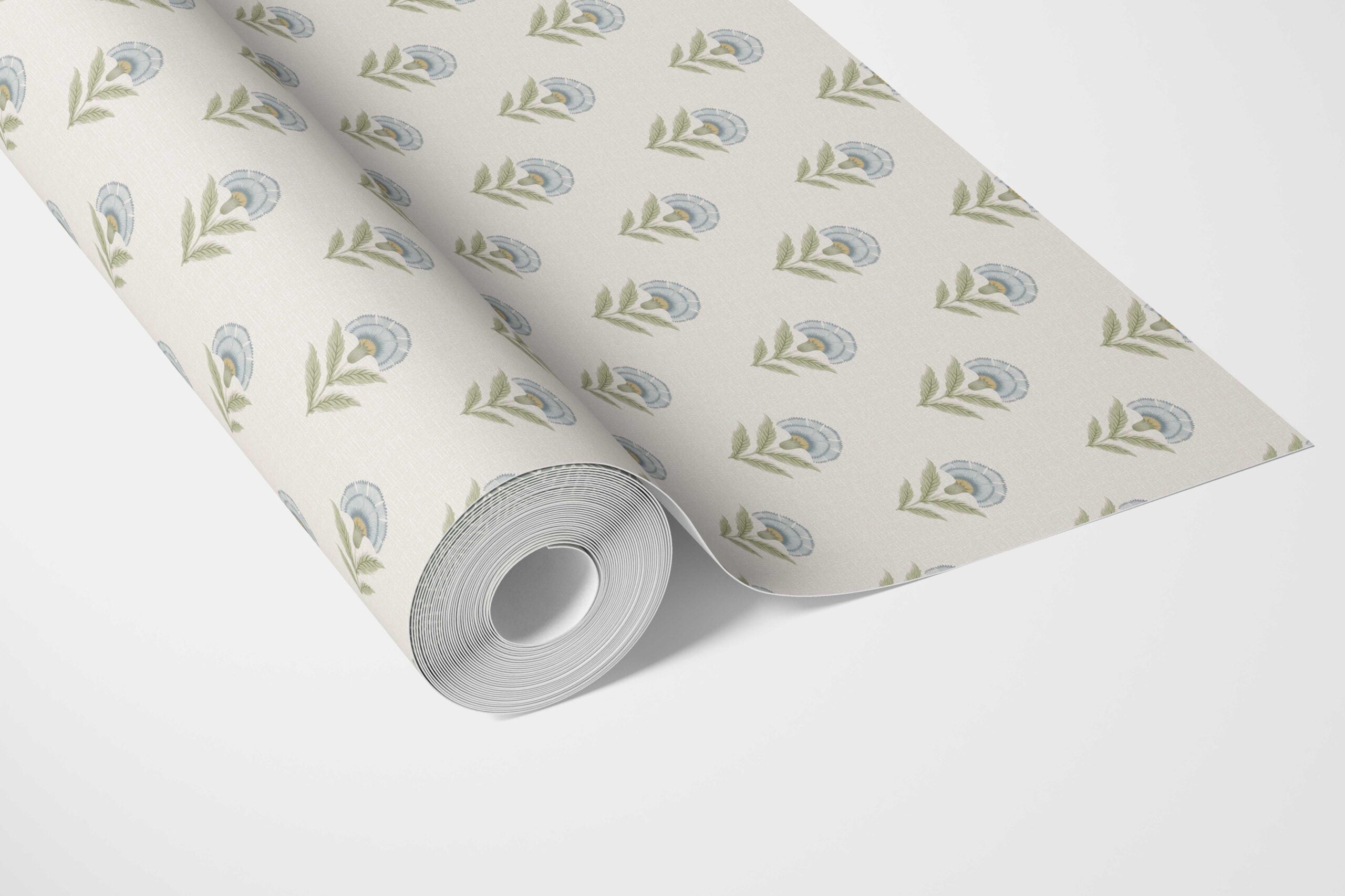 Floral Block Print Kitchen Wallpaper Sample (Blue/ Green)
