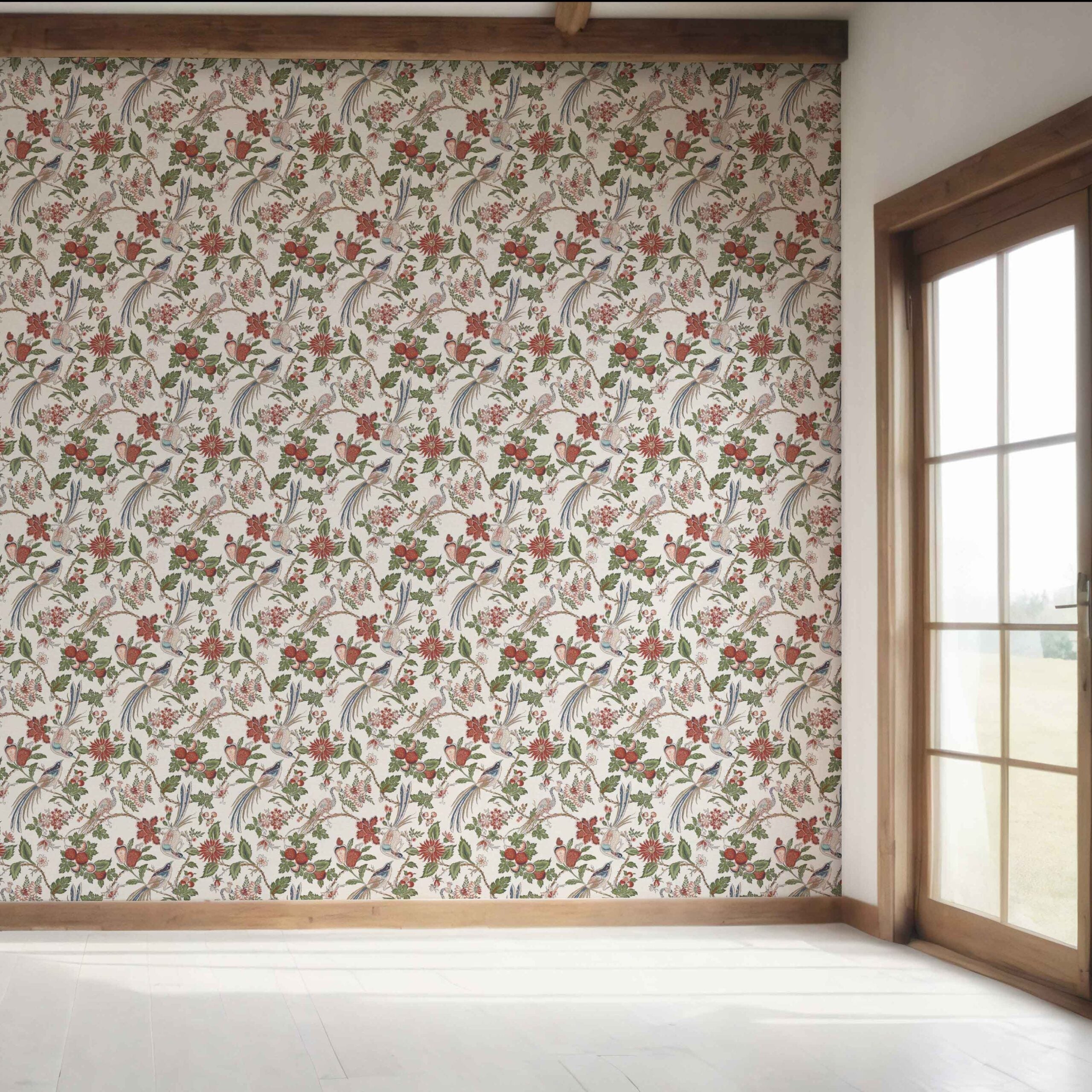 Floral/ Birds Print Bedroom Wallpaper (Deep Red/ Pink/ Green/ Gray/ Blue)