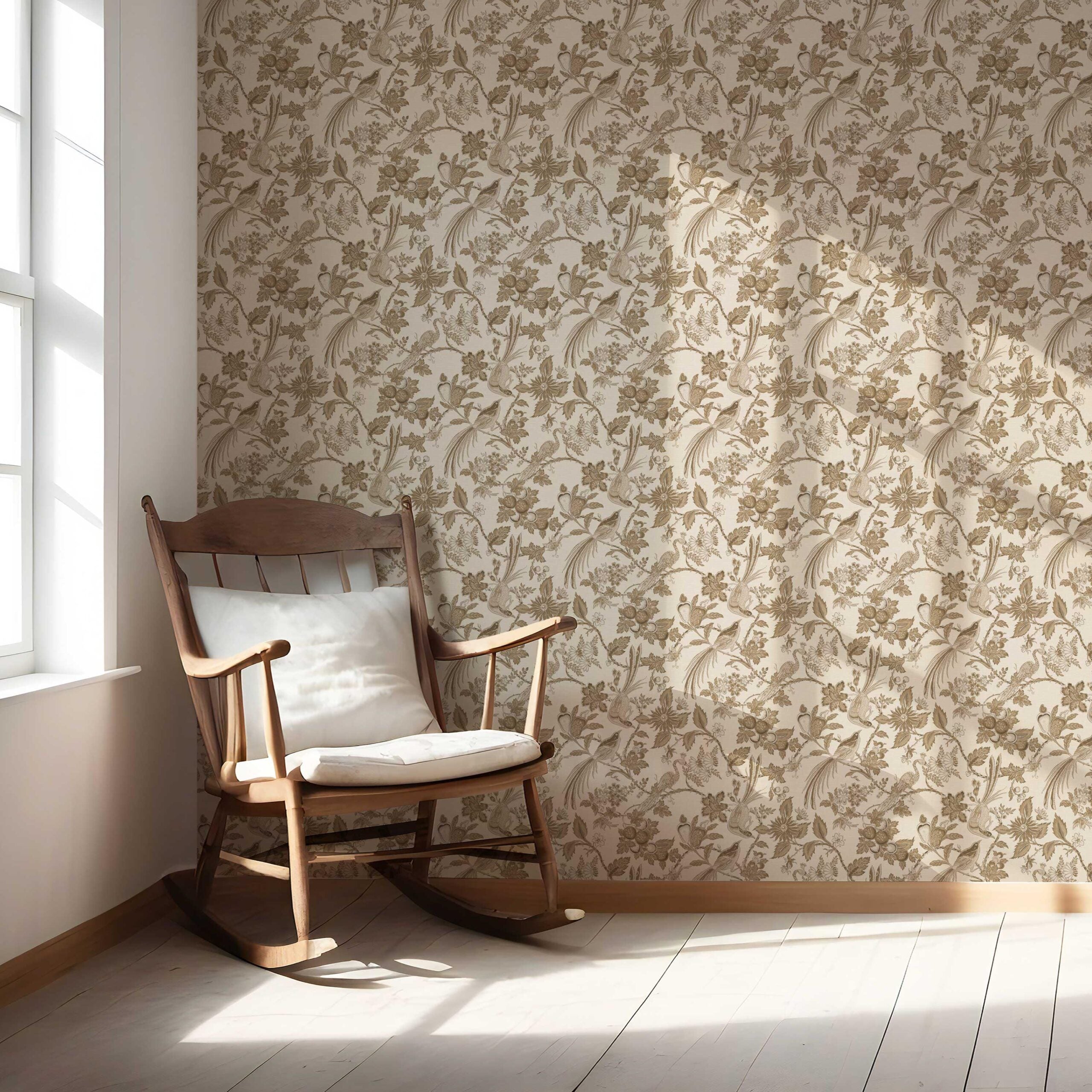Neutral Floral/ Birds Print Nursery Wallpaper (Brown/ Beige/ Taupe)