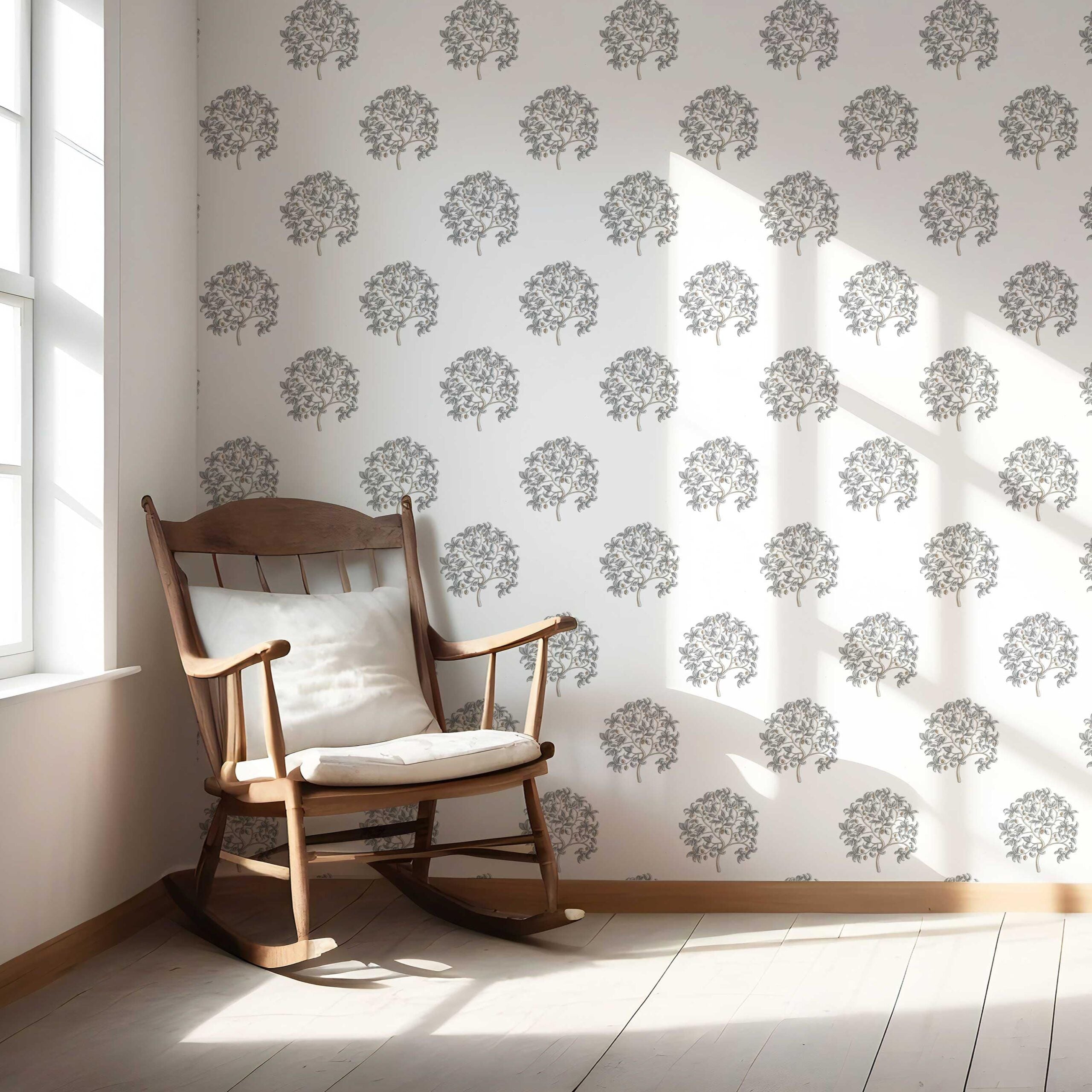 Neutral Floral Block Print Nursery Wallpaper (Gray/ Brown)