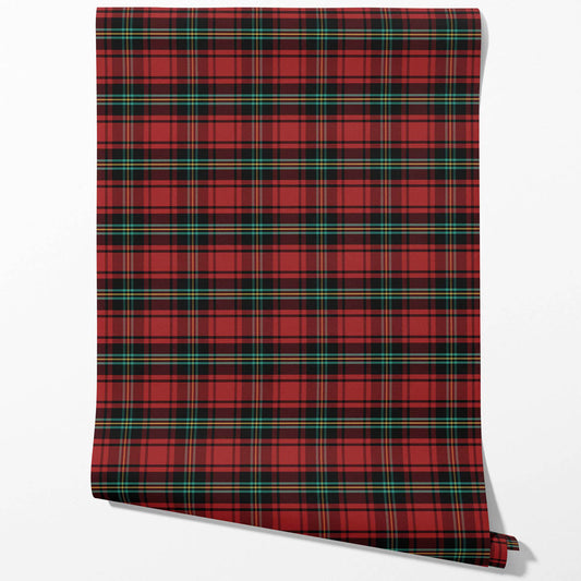 Geometric Plaid Checkered Traditional Wallpaper (Red/ Black/ Yellow/ Aqua)