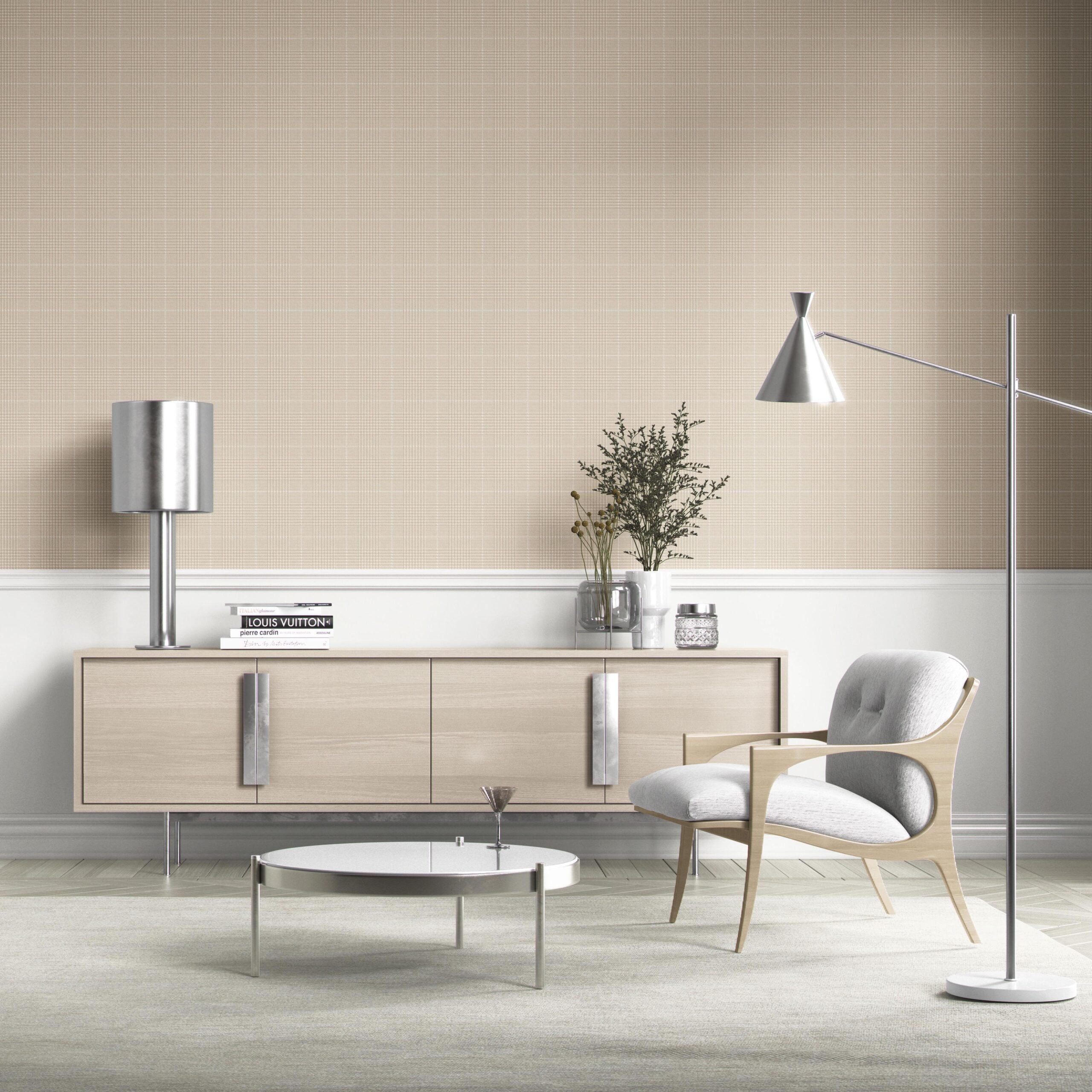 Neutral Plain/ Textured Check Kitchen Wallpaper Sample (Buttery Beige)