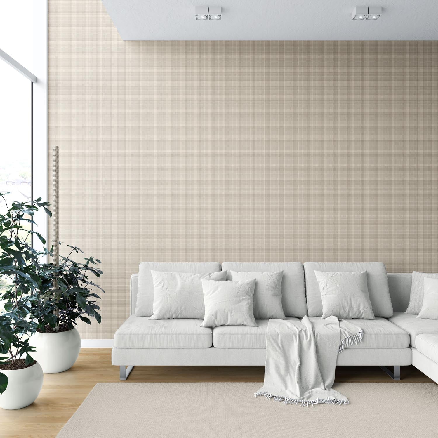 Neutral Plain/ Textured Check Shower Toilet Wallpaper Sample (Buttery Beige)