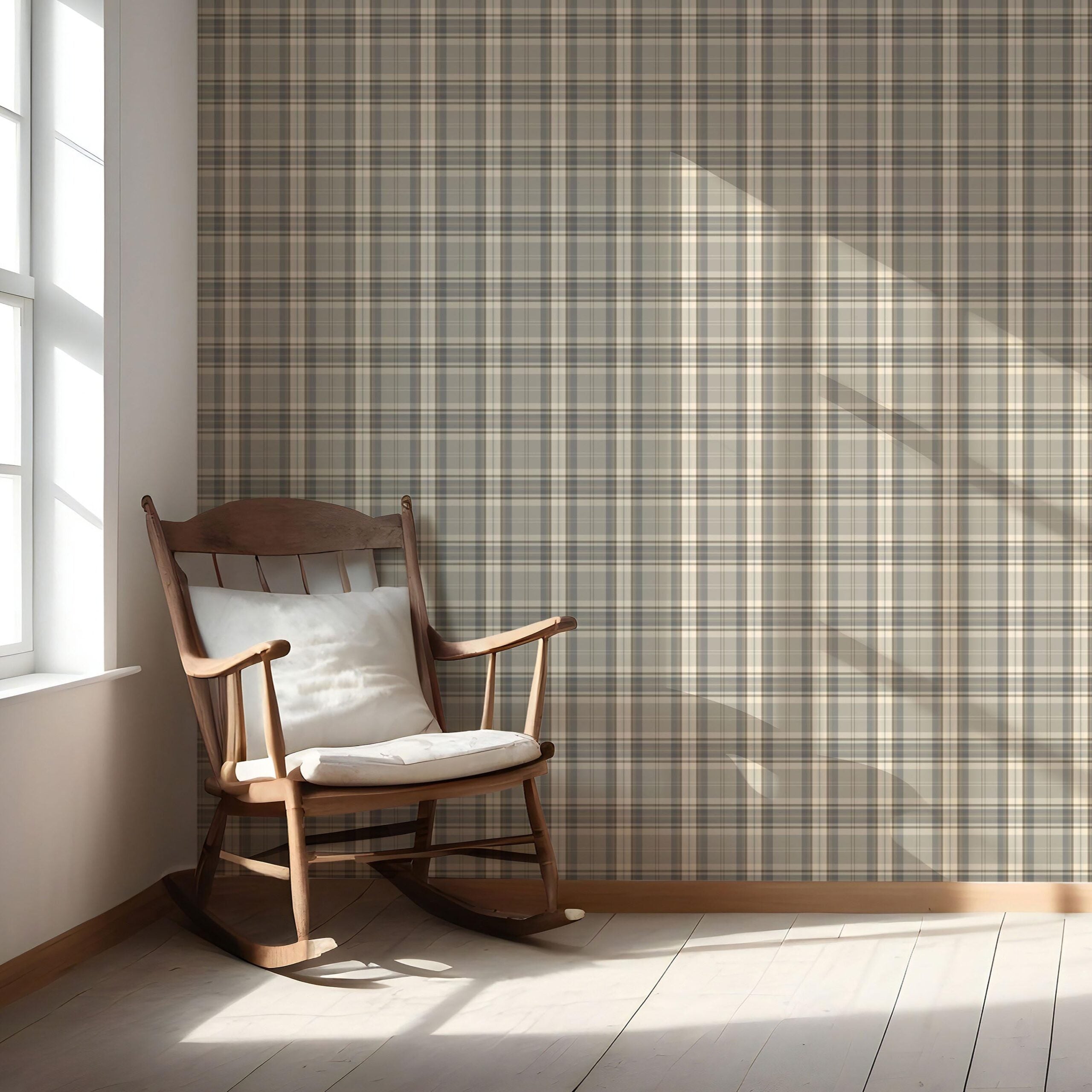 Neutral Geometric Plaid Checkered Nursery Wallpaper Sample (Gray/ Taupe/ Greige/ Brown)