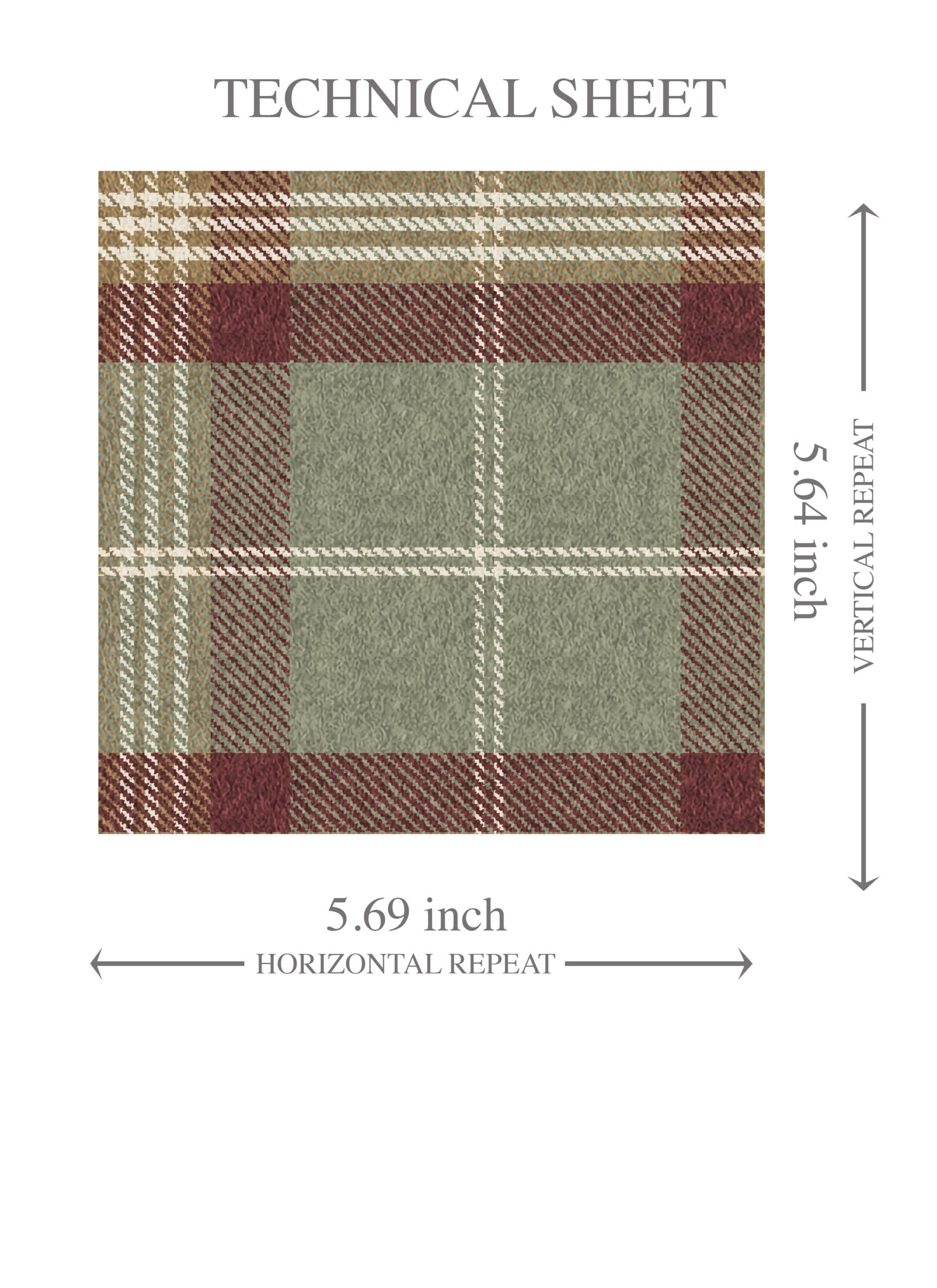 Geometric Plaid Checkered Kids Room Wallpaper (Olive Green/ Red/ Beige)