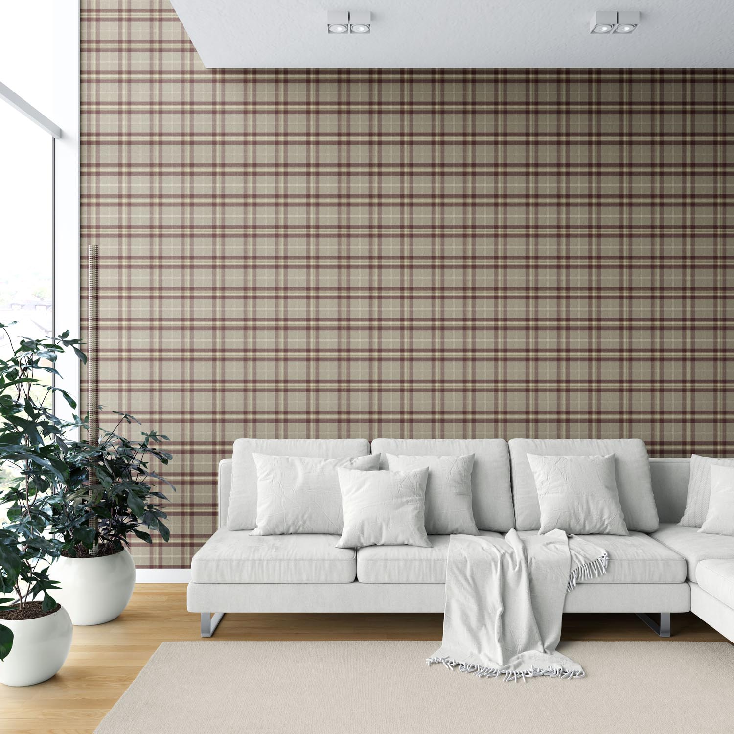 Geometric Plaid Checkered Shower Toilet Wallpaper (Brown/ Maroon/ Beige)