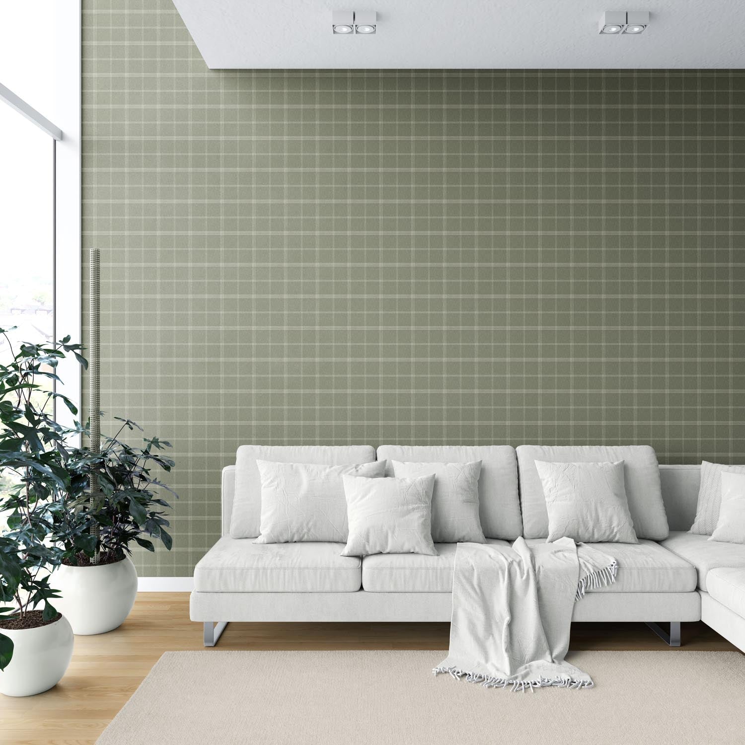 Geometric Plaid Checkered Shower Toilet Wallpaper Sample (Olive Green)