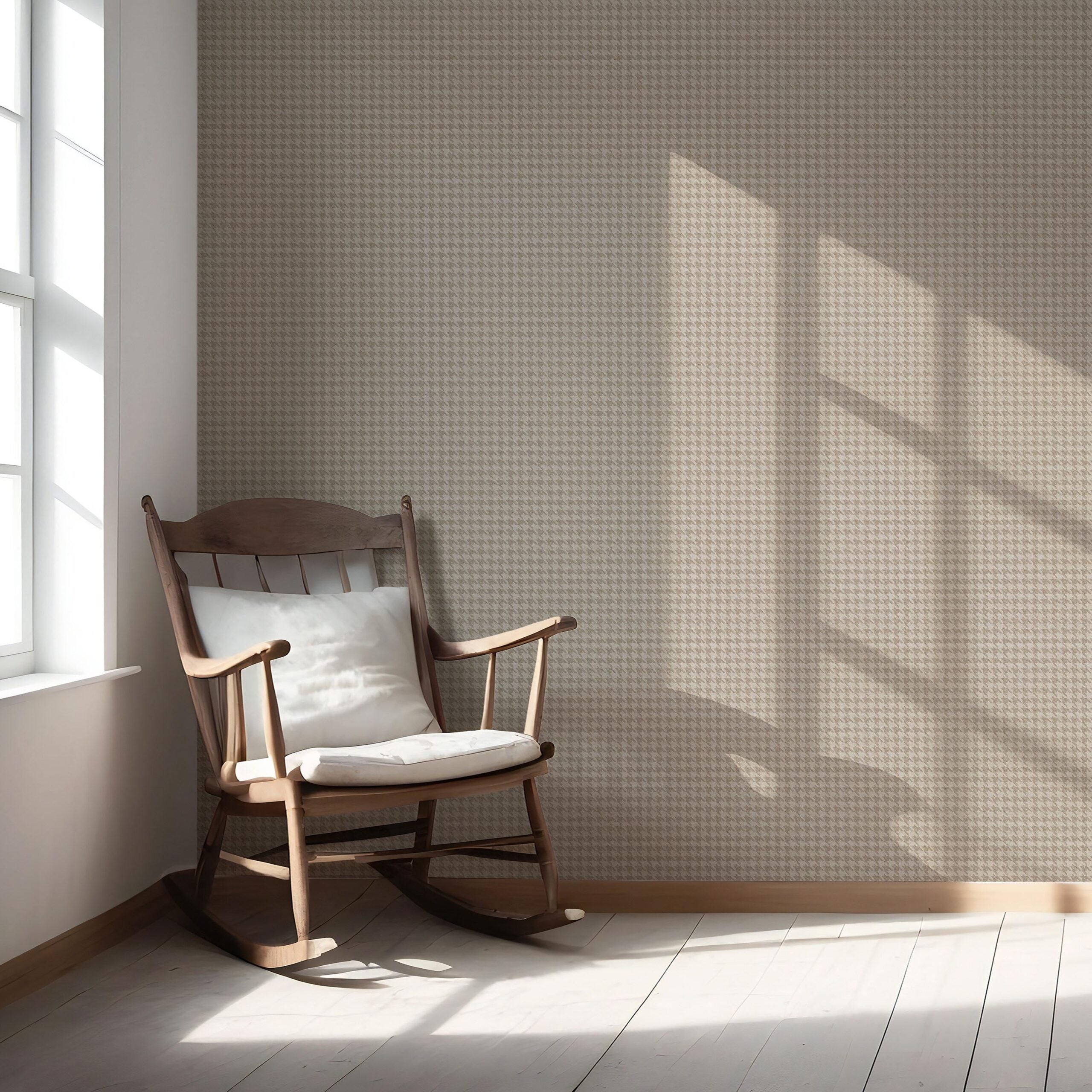 Neutral Plain/ Textured Houndstooth Nursery Wallpaper Sample (Light Brown/ Beige)