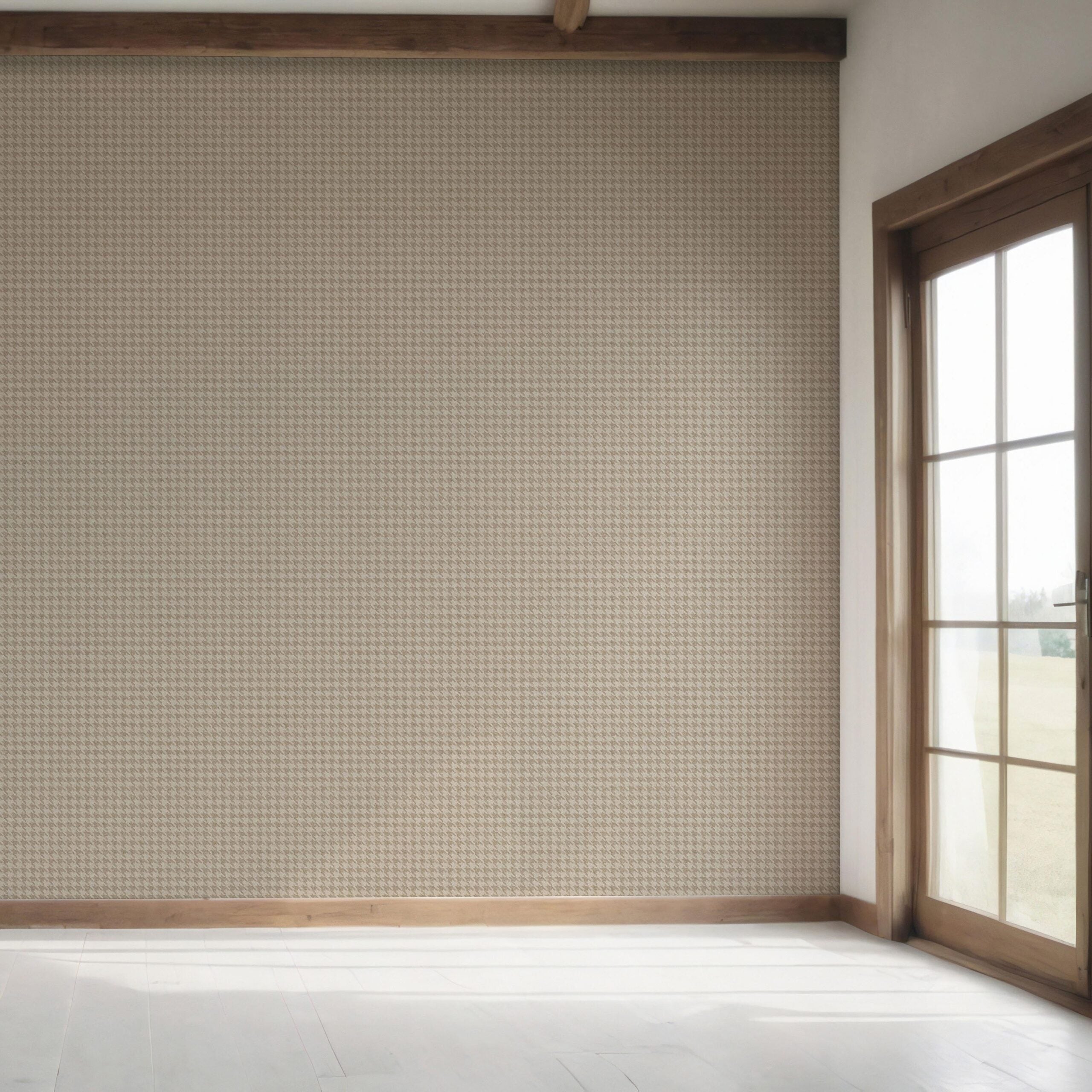 Neutral Plain/ Textured Houndstooth Bedroom Wallpaper (Light Brown/ Beige)