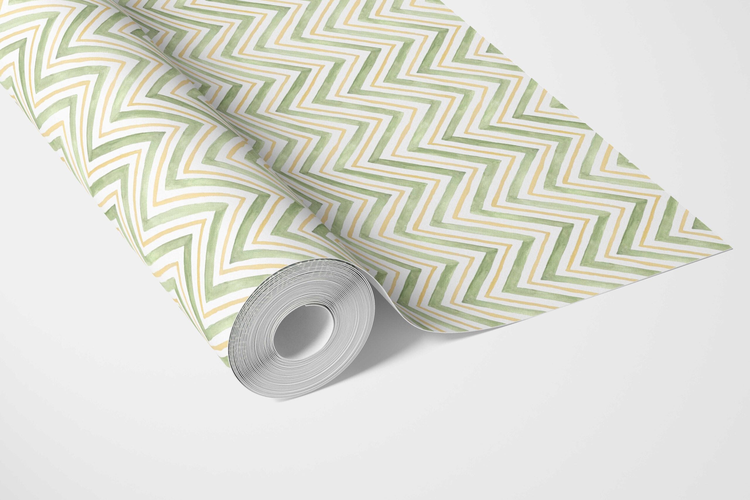 Geometric Zigzag/ Chevron Kitchen Wallpaper (Green/ Yellow)