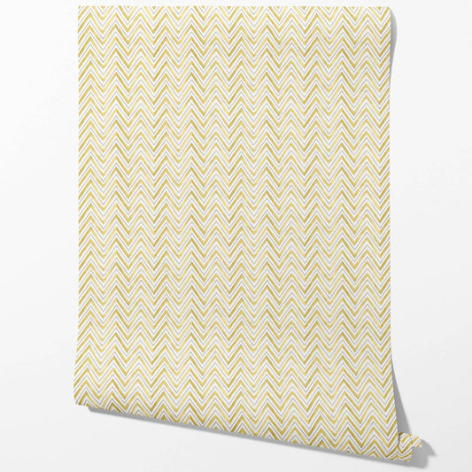 Geometric Zigzag/ Chevron Traditional Wallpaper (Yellow)