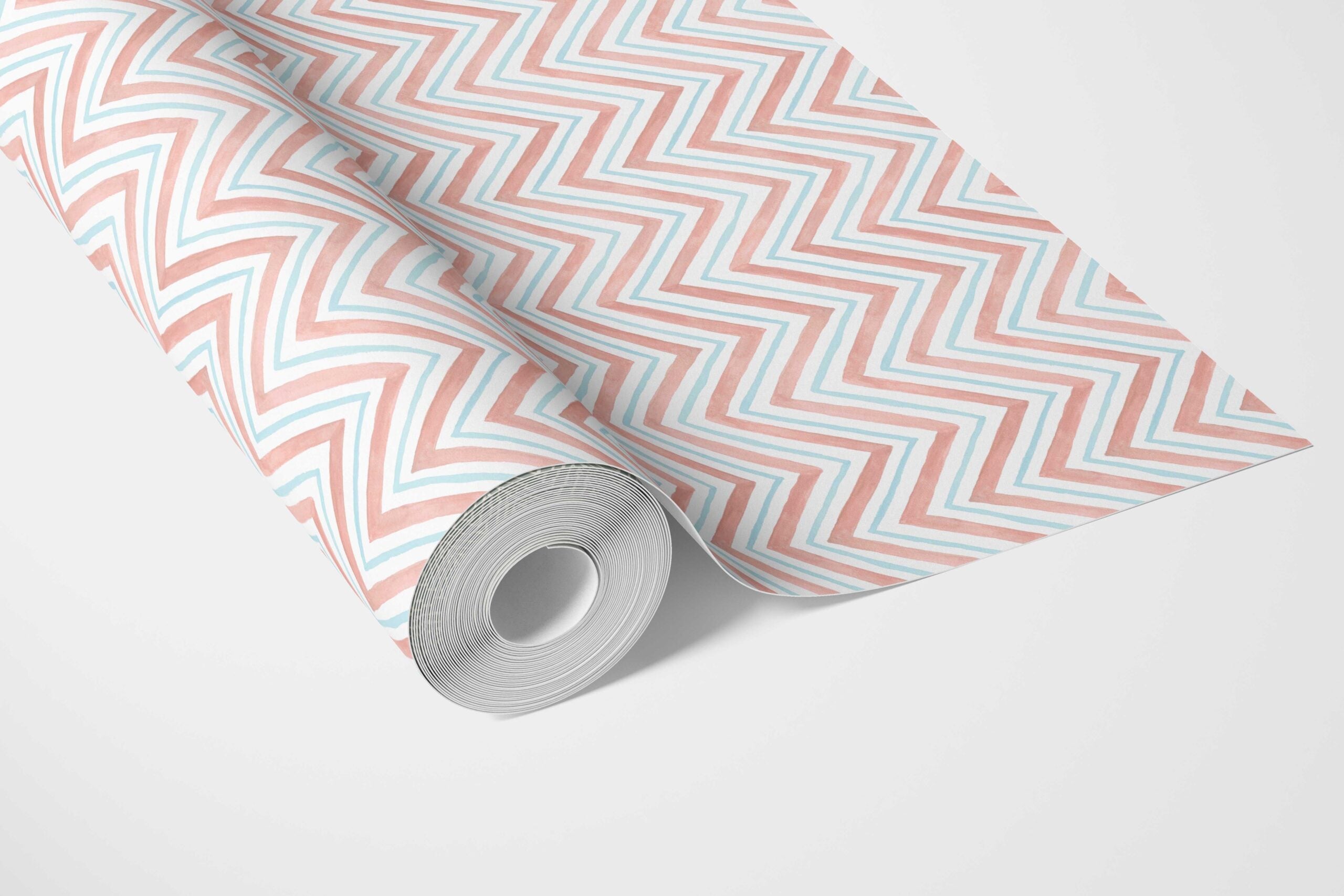 Geometric Zigzag/ Chevron Kitchen Wallpaper (Coral Pink/ Blue)