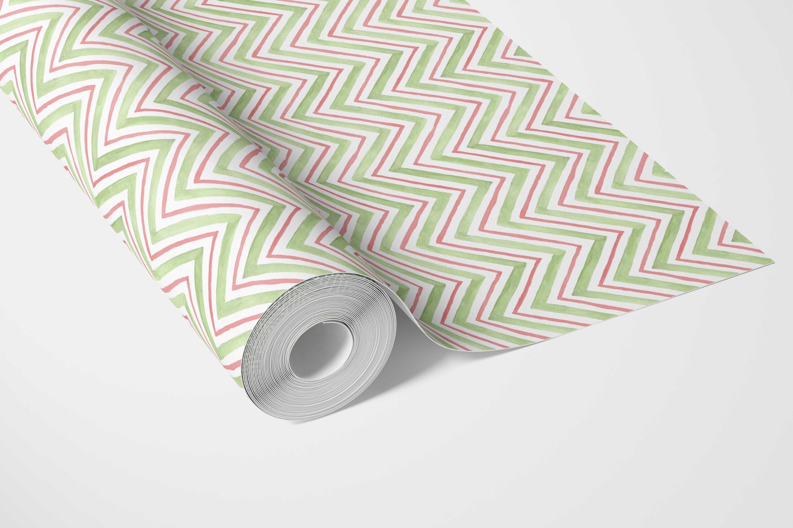 Geometric Zigzag/ Chevron Kitchen Wallpaper (Green/ Pink)