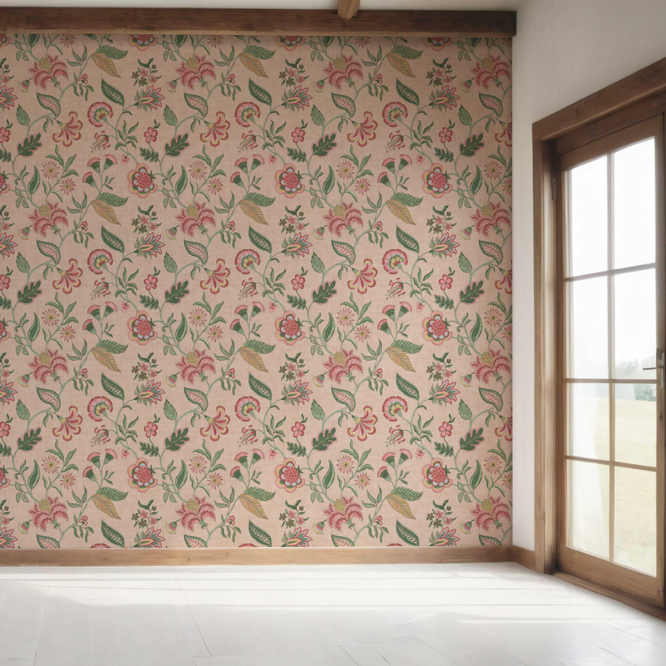 Botanical/ Floral Chinoiserie Bedroom Wallpaper (Blush Pink/ Green/ Red/ Blue)