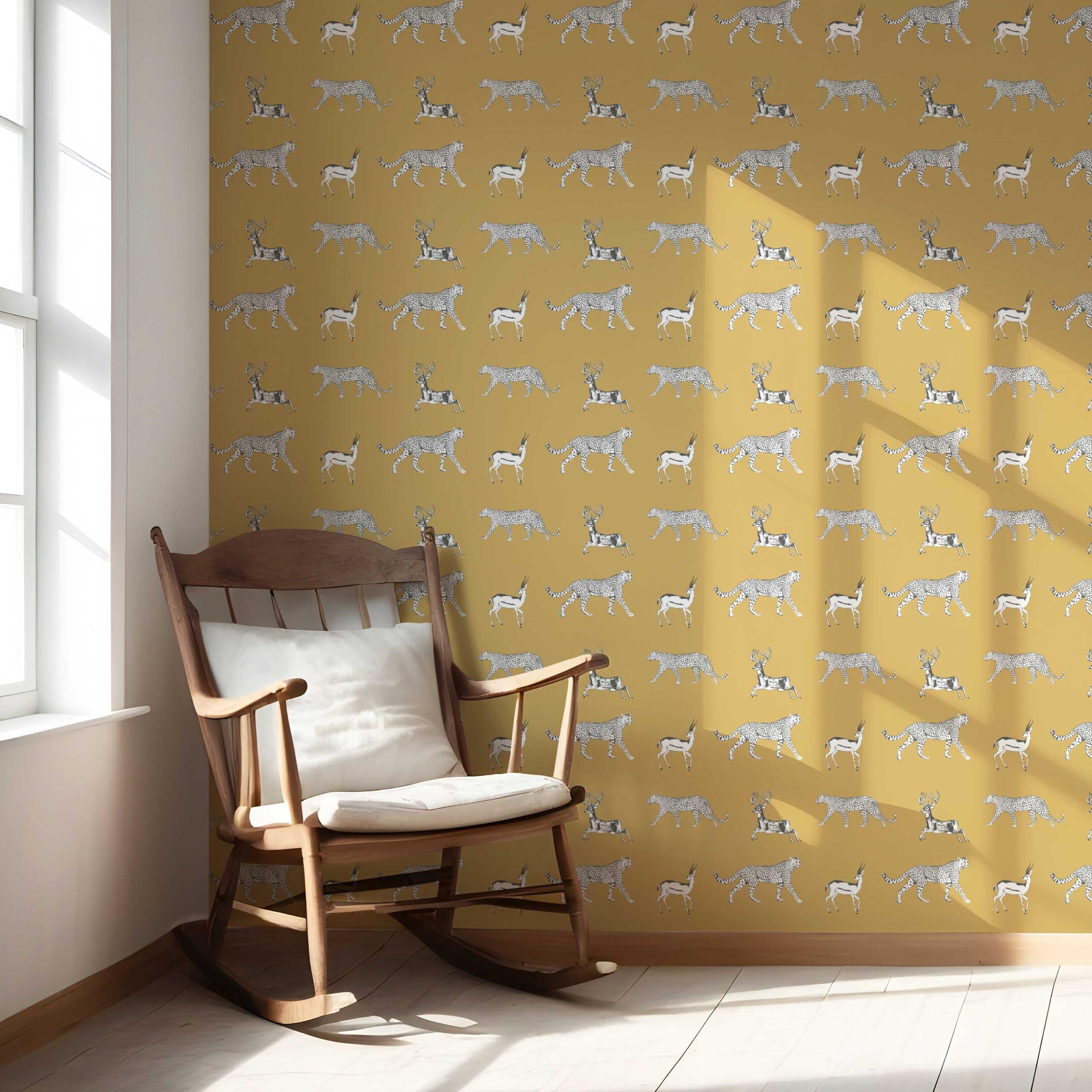 Leopard Animal Print Nursery Wallpaper Sample (Yellow/ White/ Gray)