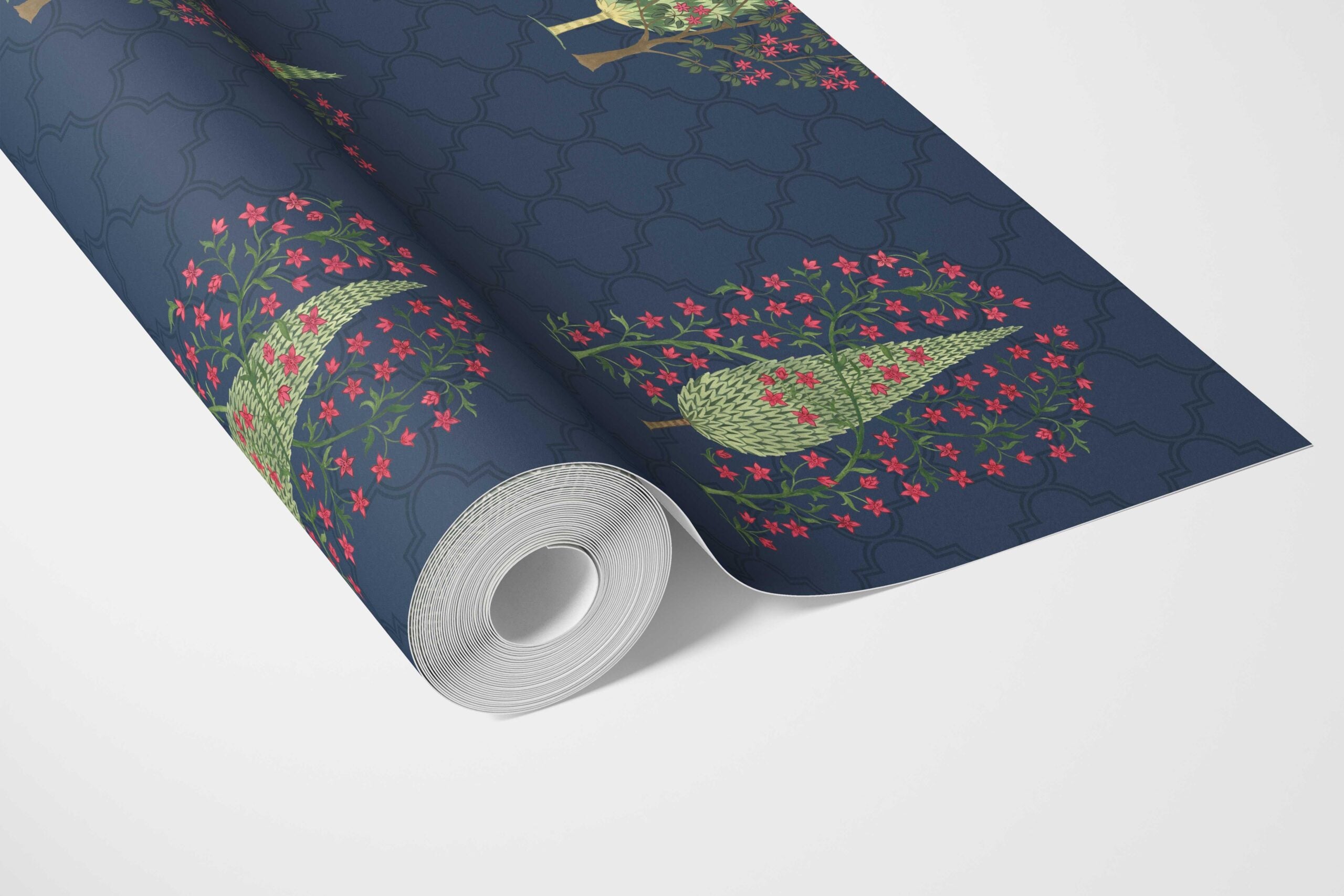 Botanical/ Floral Print Bathroom Wallpaper Sample (Navy Blue/ Pink/ Green)