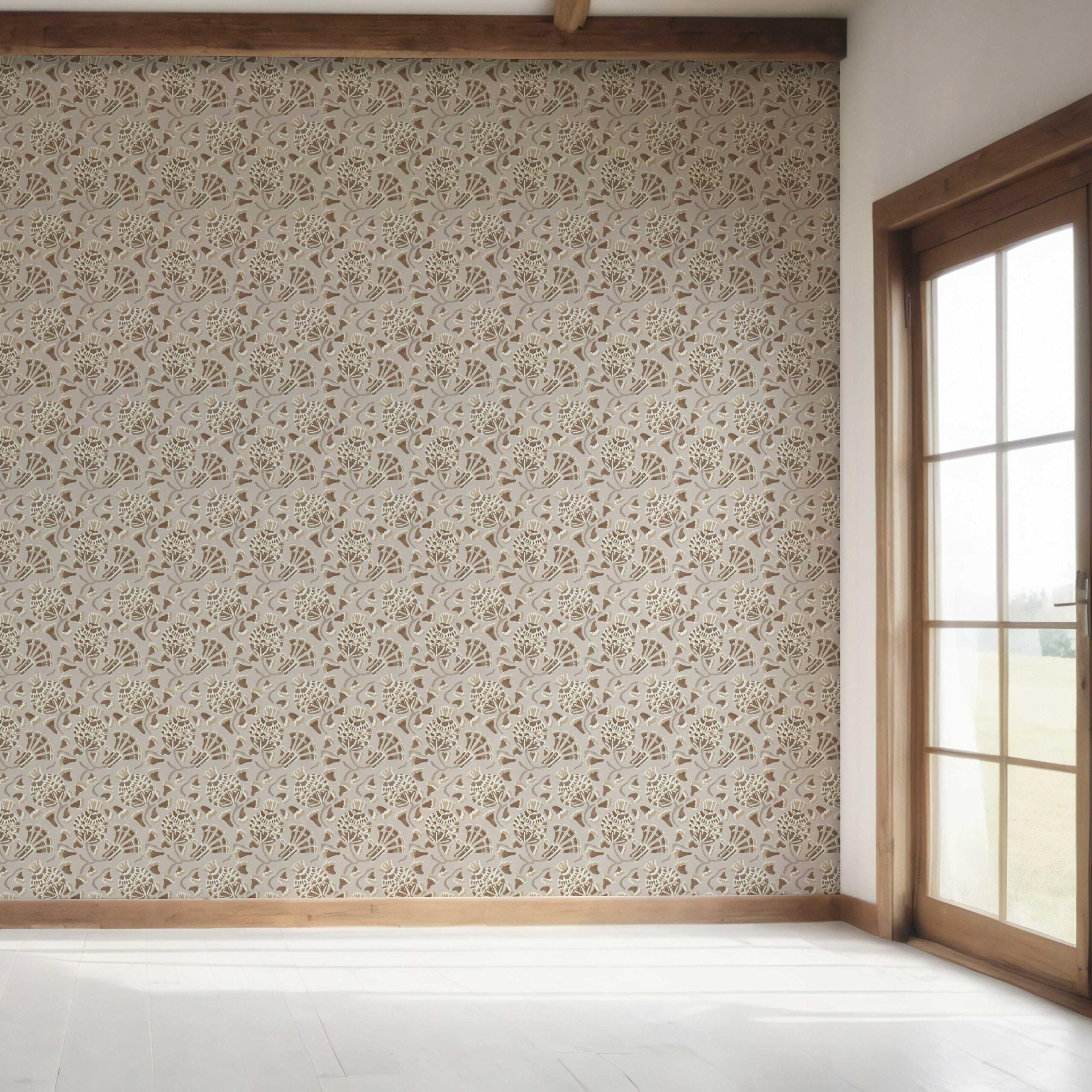 Neutral Modern Floral/ Botanical Bedroom Wallpaper Sample (Taupe/ Brown/ Greige)