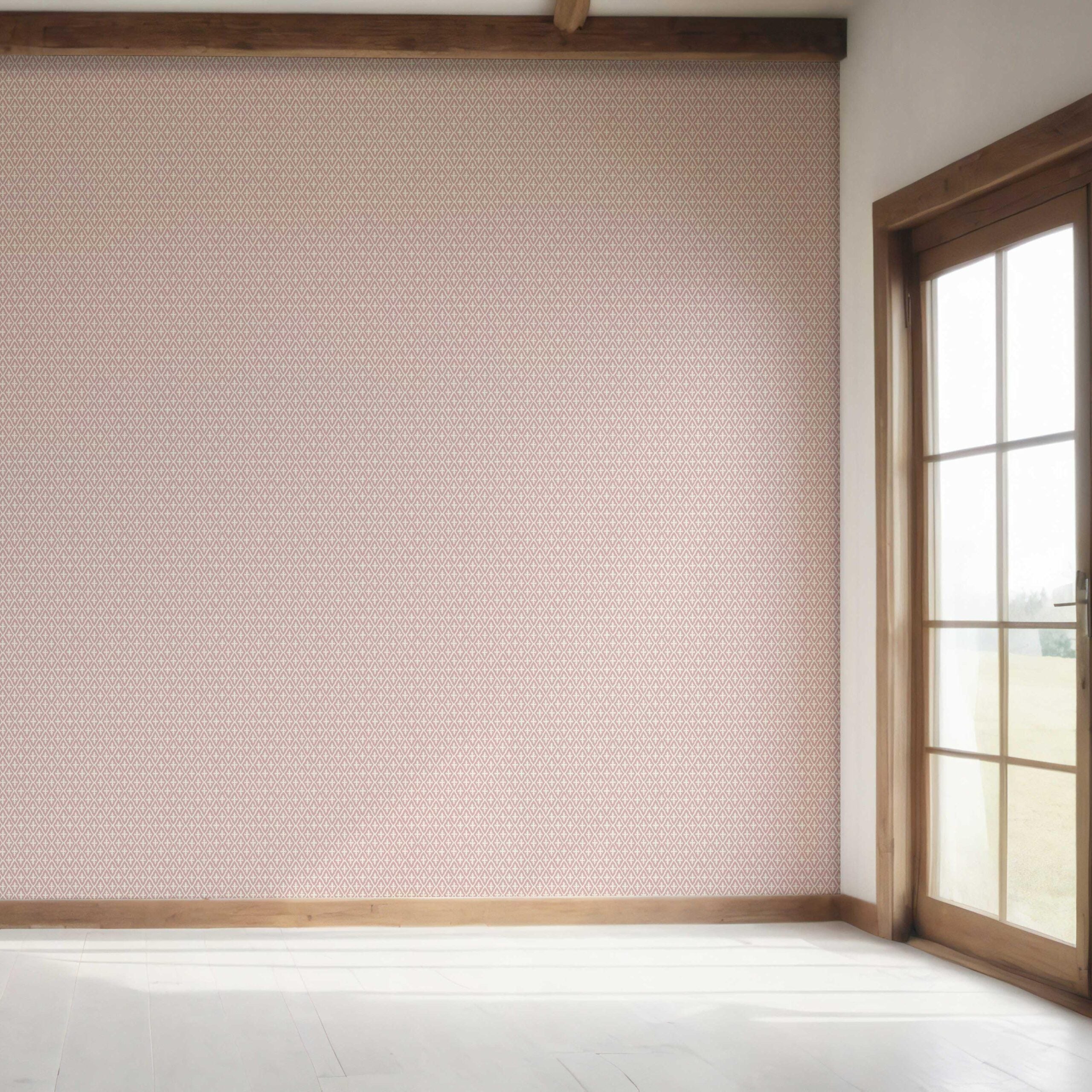 Geometric Diamond Lattice Bedroom Wallpaper (Pink/ White)