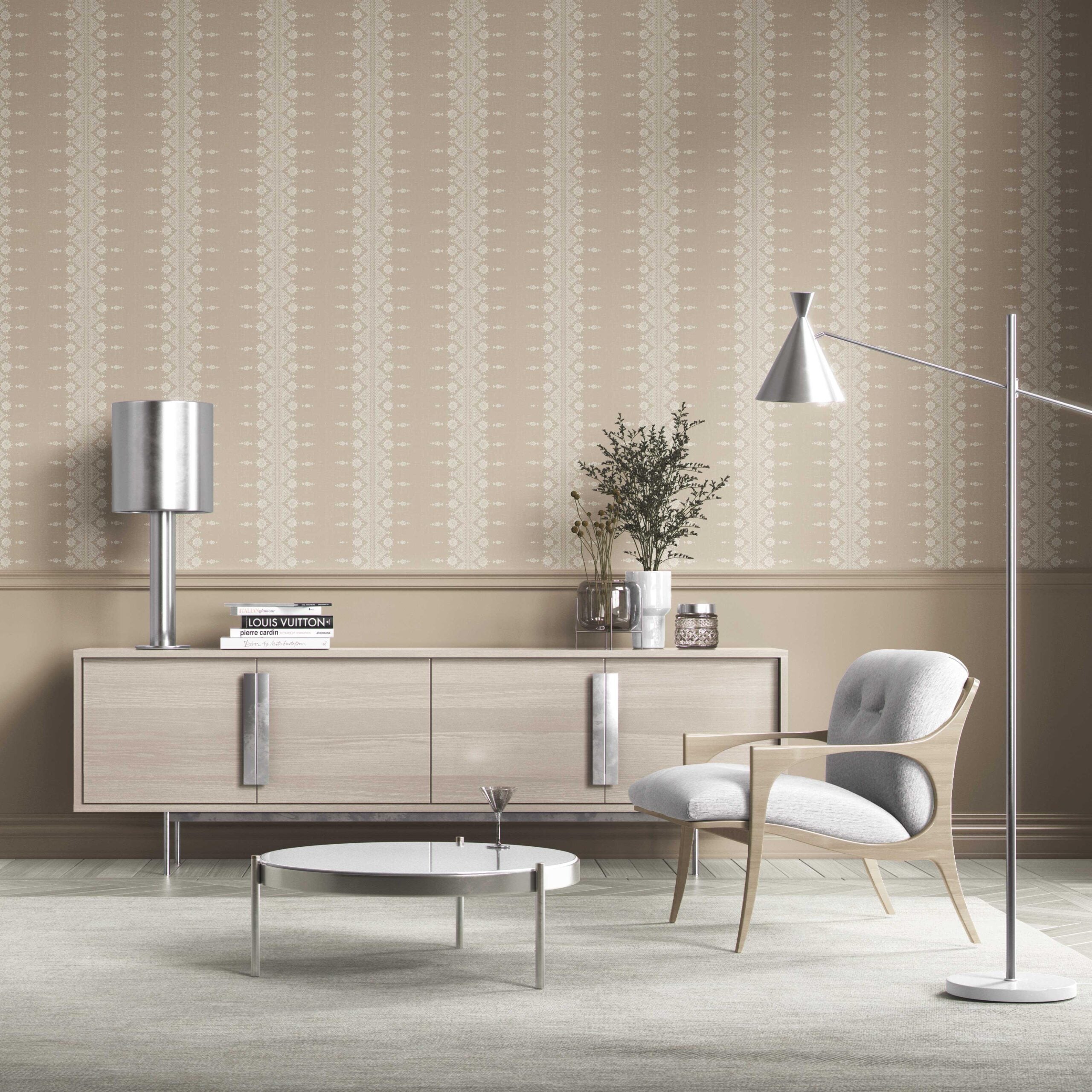 Neutral Floral Striped Kitchen Wallpaper (Beige/ Off-White)