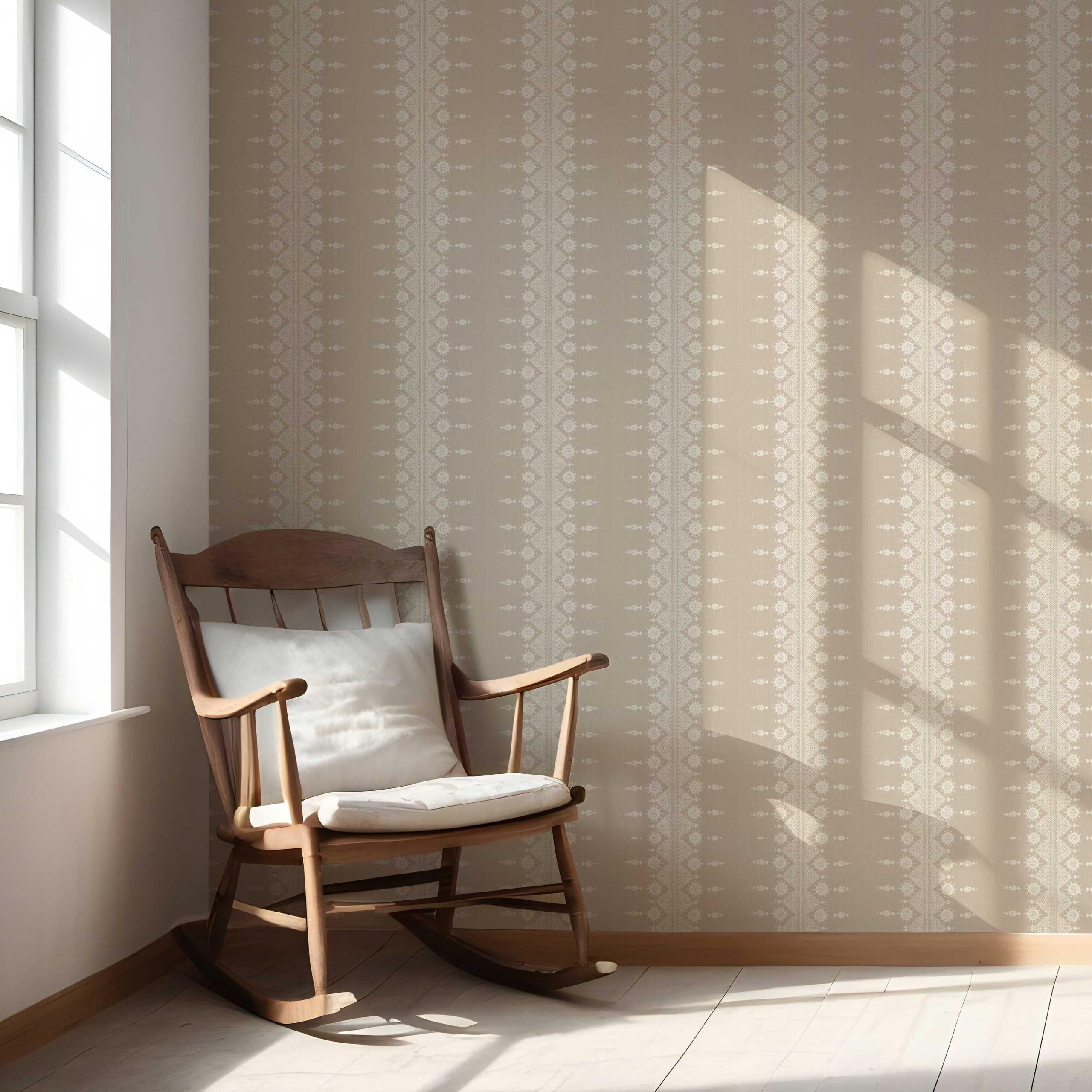 Neutral Floral Striped Nursery Wallpaper (Beige/ Off-White)