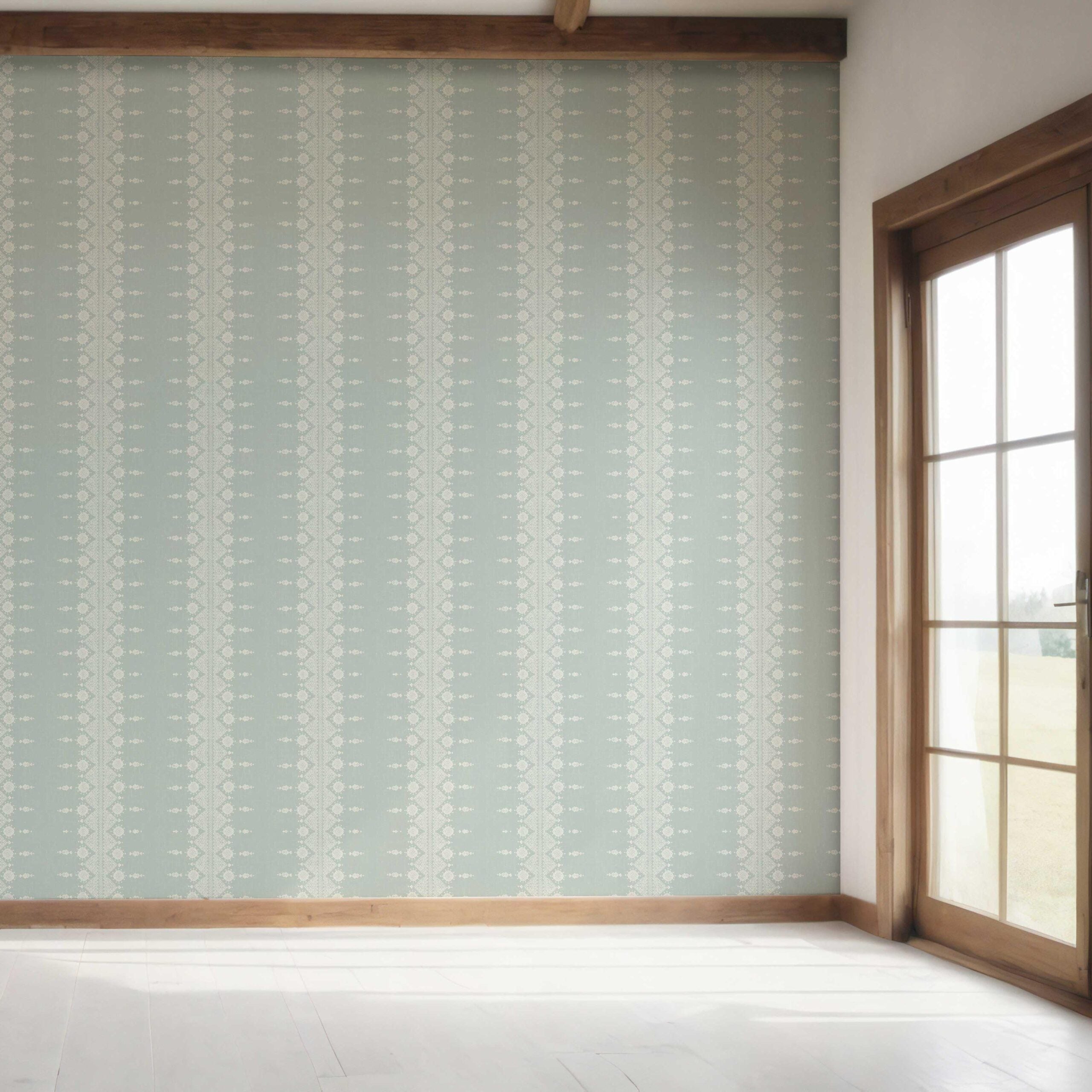 Floral Striped Bedroom Wallpaper (Duck Egg Blue/ Off-White)