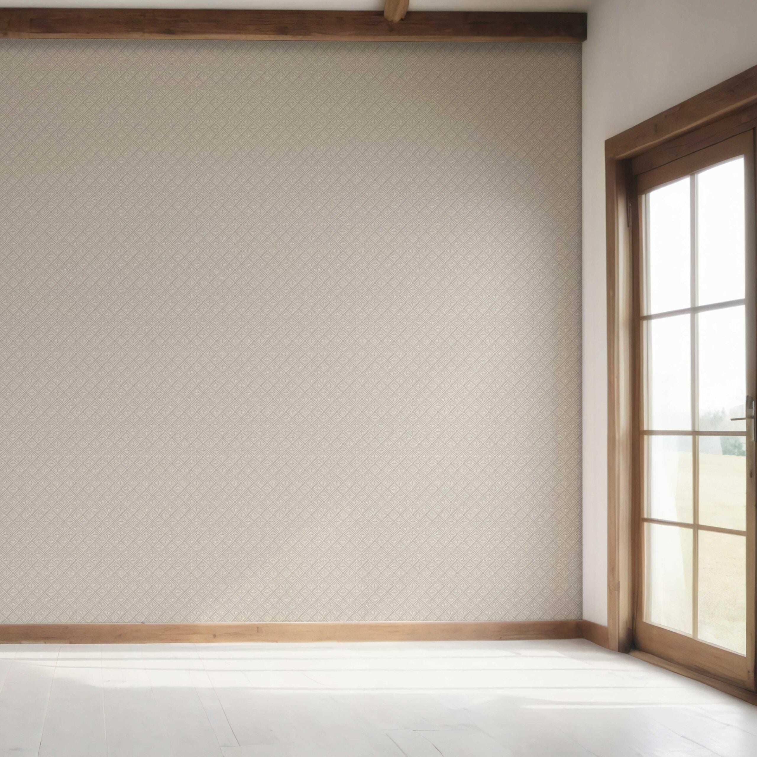 Small Diamond Lattice/ Textured Check Bedroom Wallpaper Sample (Gray/ White)