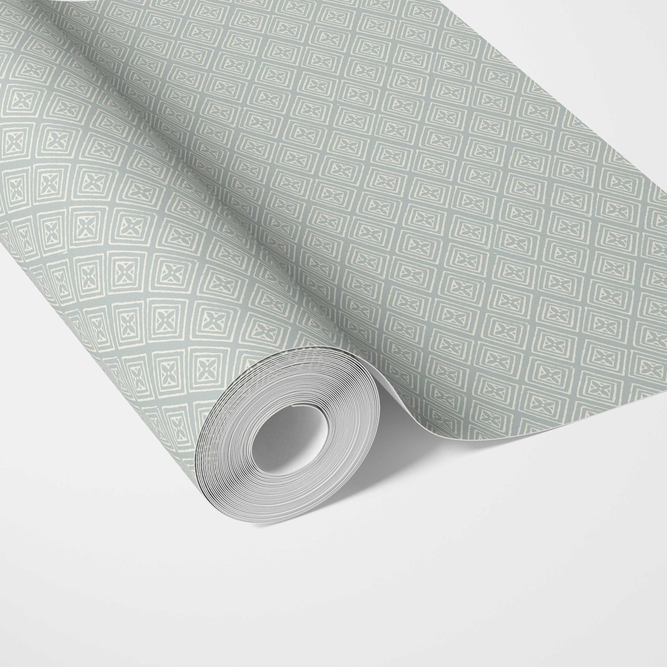 Small Diamond Lattice/ Textured Check Traditional Wallpaper (Blue/ White)