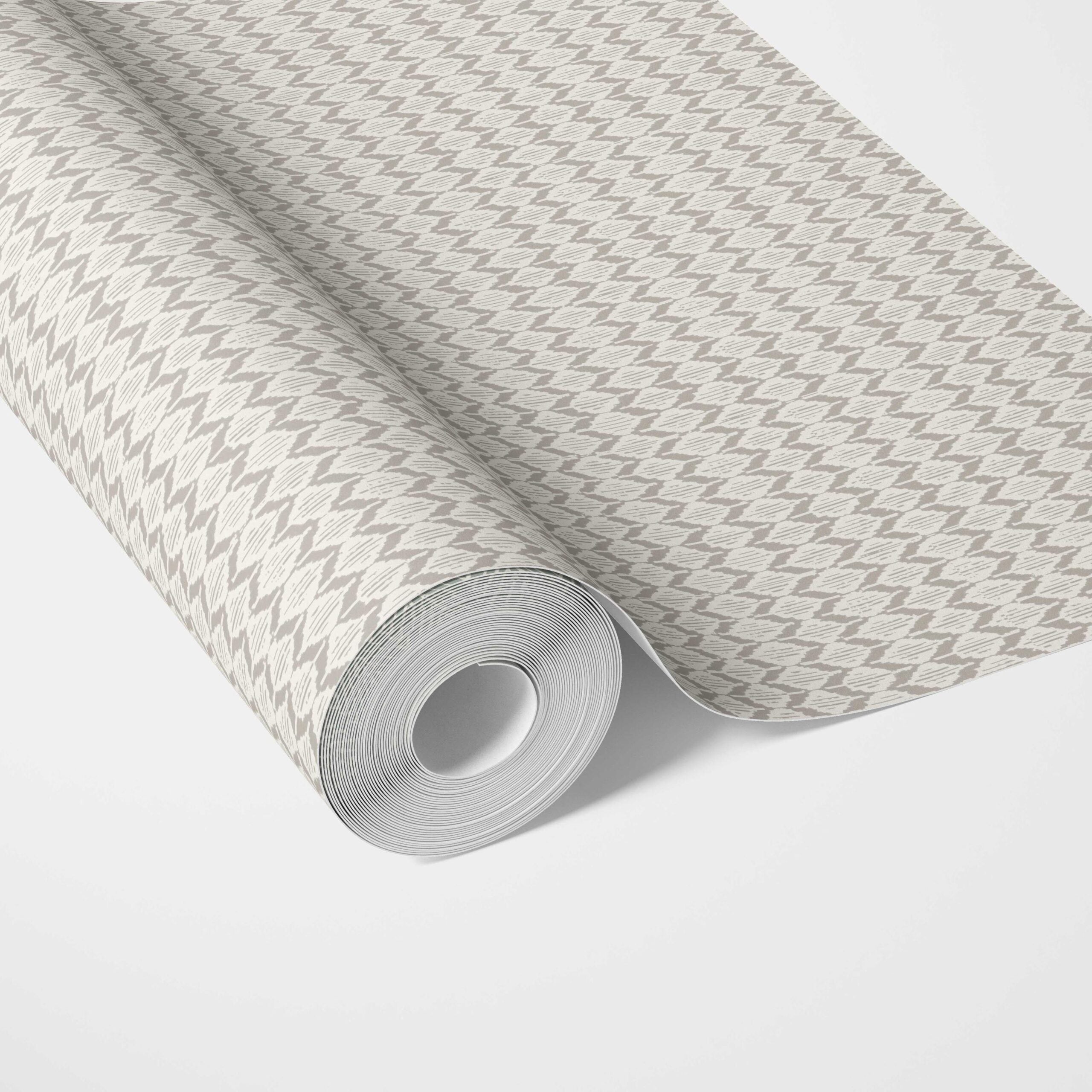 Neutral Ikat Striped Traditional Wallpaper (Gray/ Greige/ White)