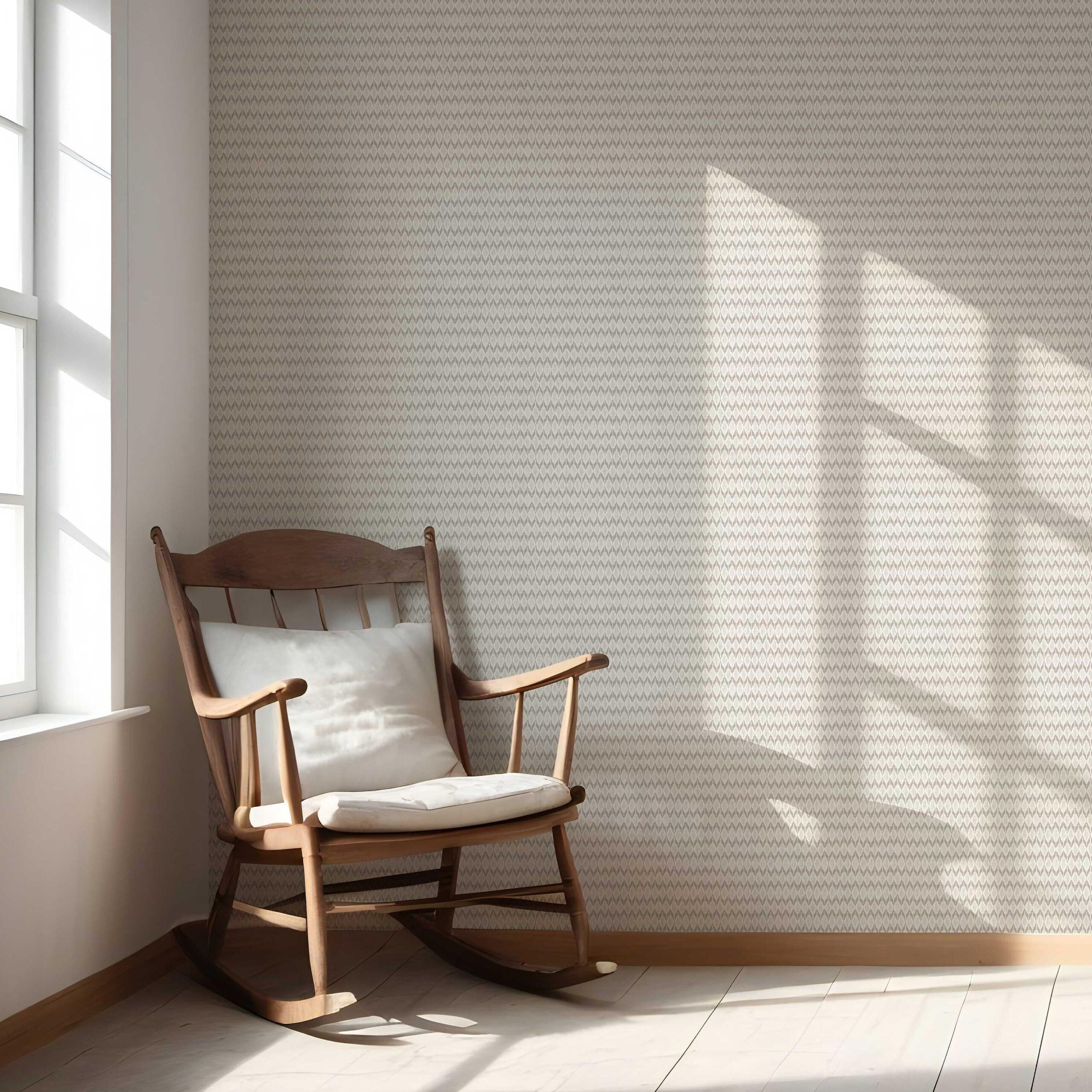 Neutral Ikat Striped Nursery Wallpaper (Gray/ Greige/ White)