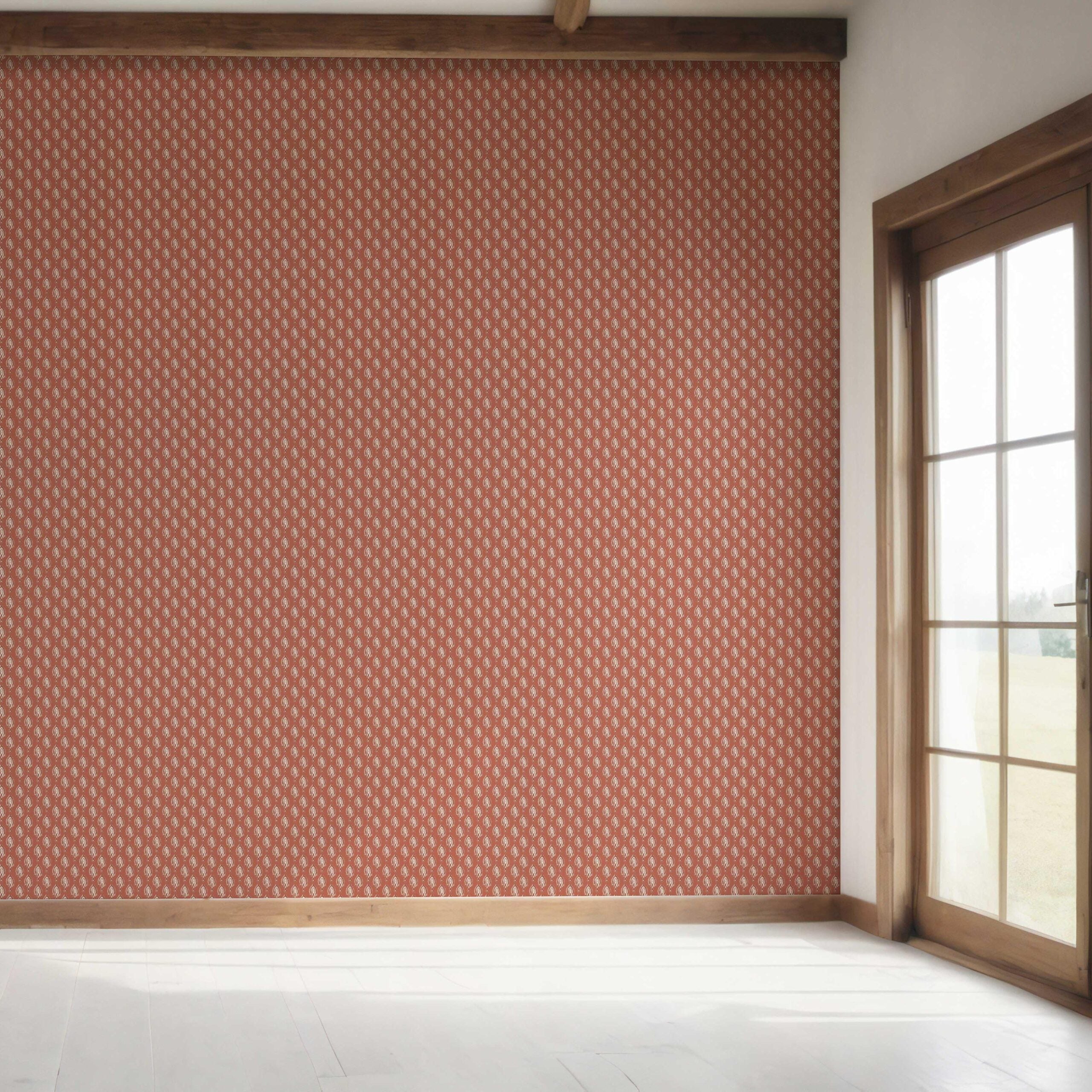 Textured Teardrop/ Paisley Block Print Bedroom Wallpaper Sample (Red/ White)