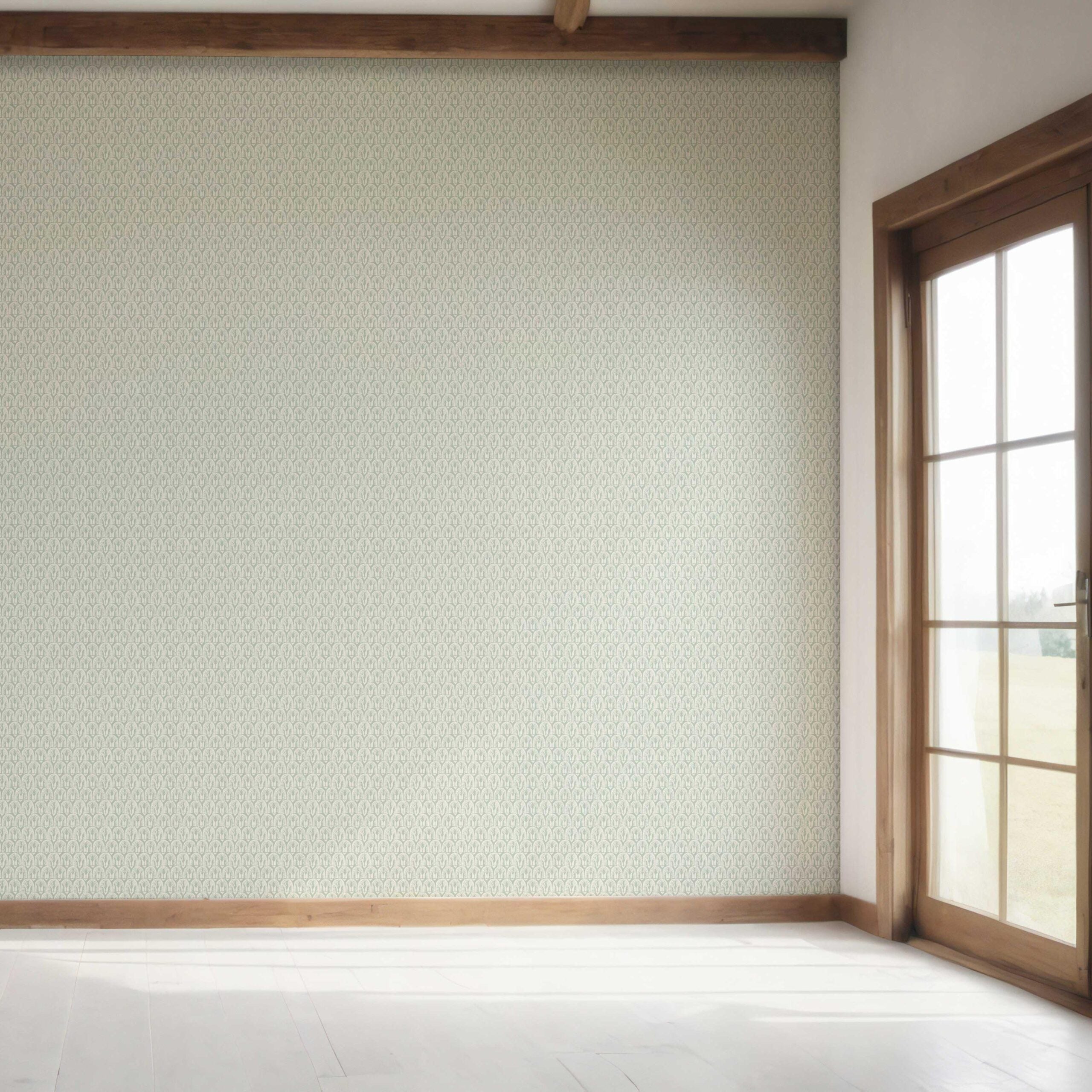 Neutral Geometric Scallops Floral Bedroom Wallpaper Sample (Green/ White)