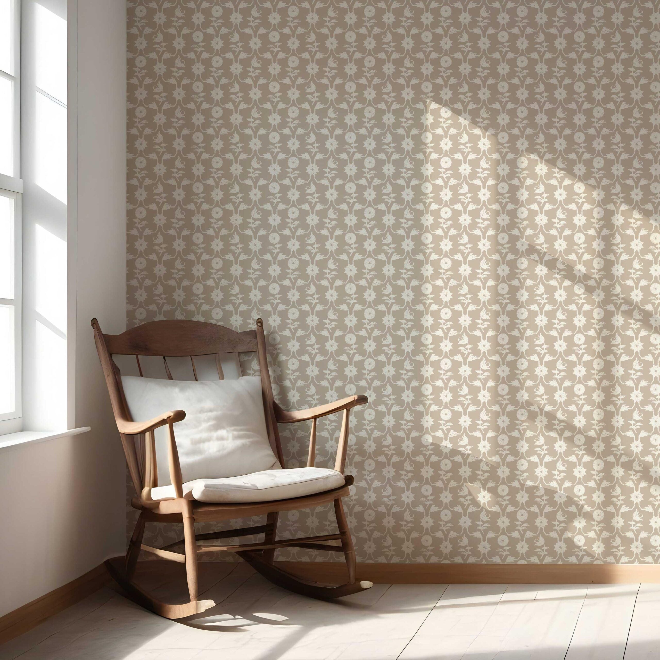 Neutral Toned Modern Floral/ Botanical Nursery Wallpaper (Beige/ White)